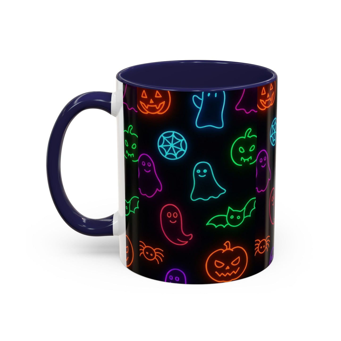 Neon Halloween Pattern | Cute Ghosts, Pumpkins & Bats Glow Design Accent Mug
