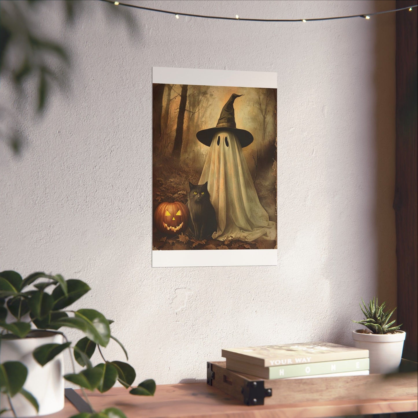 Halloween Ghost and Cat Matte Vertical Posters, Spooky Home Decor, Fall Art Print, Seasonal Wall Art, Halloween Decor, Poster