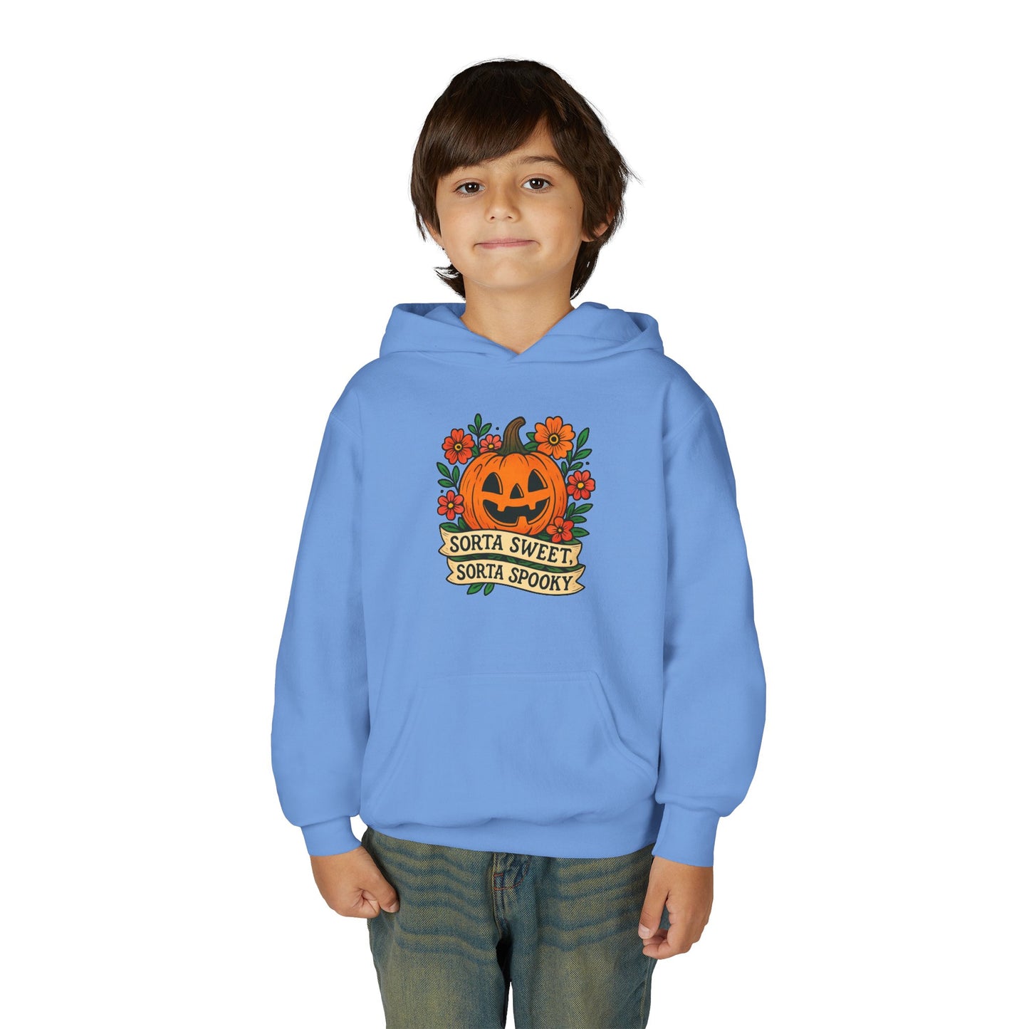 Cute Pumpkin Design – Sorta Sweet, Sorta Spooky Halloween Artwork Kids Hoodies