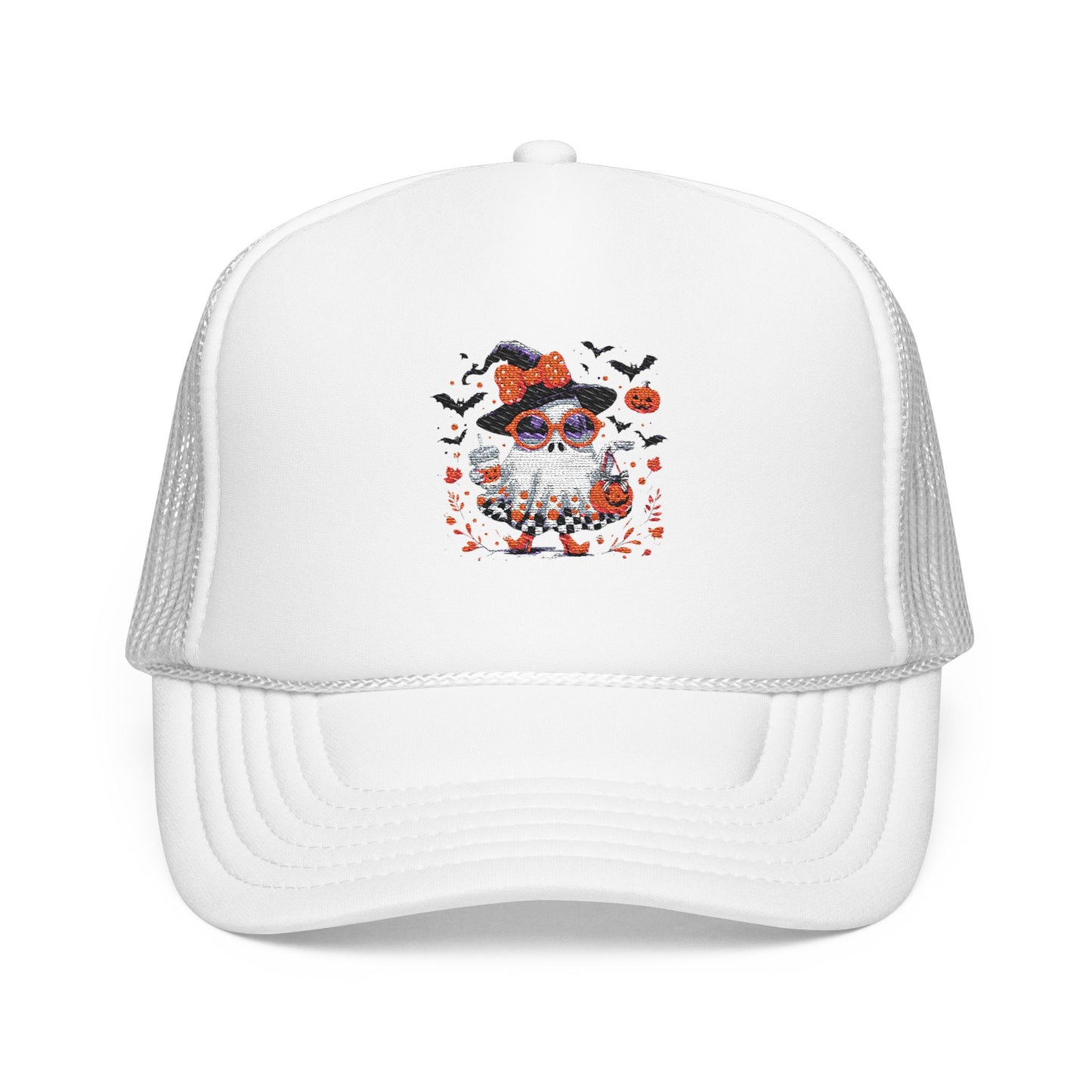 Cute Halloween Ghost  | Trendy Witch Ghost Outfit | Spooky Fall Shirt for Women | Pumpkin Aesthetic Halloween Apparel Gift Trucker Hat Embroidered