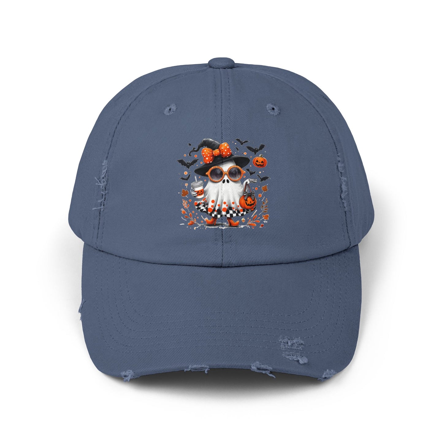 Cute Halloween Ghost  | Trendy Witch Ghost Outfit | Spooky Fall Shirt for Women | Pumpkin Aesthetic Halloween Apparel Gift Distressed cap