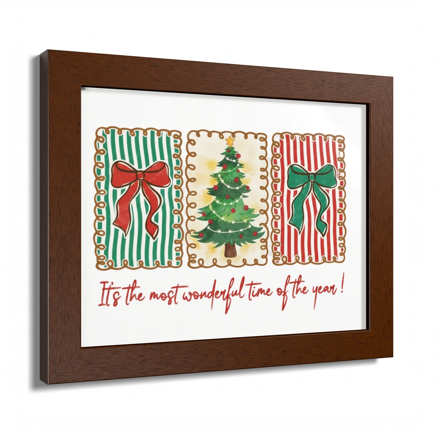 Festive Christmas Tree & Bow Design | It’s the Most Wonderful Time of the Year – Holiday Shirt, Mug, Tote & Home Decor Framed Print