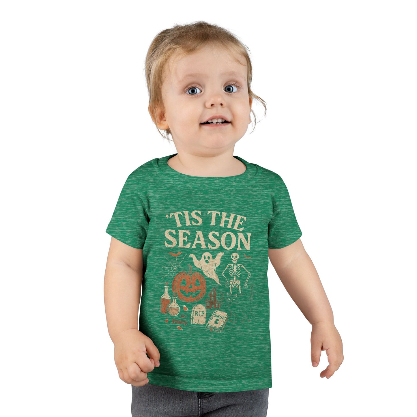 ‘Tis the Season Halloween T‑Shirt | Vintage Spooky Season Shirt with Ghost, Skeleton & Pumpkin | Retro Halloween Graphic Tee for Fall Toddler T-Shirt