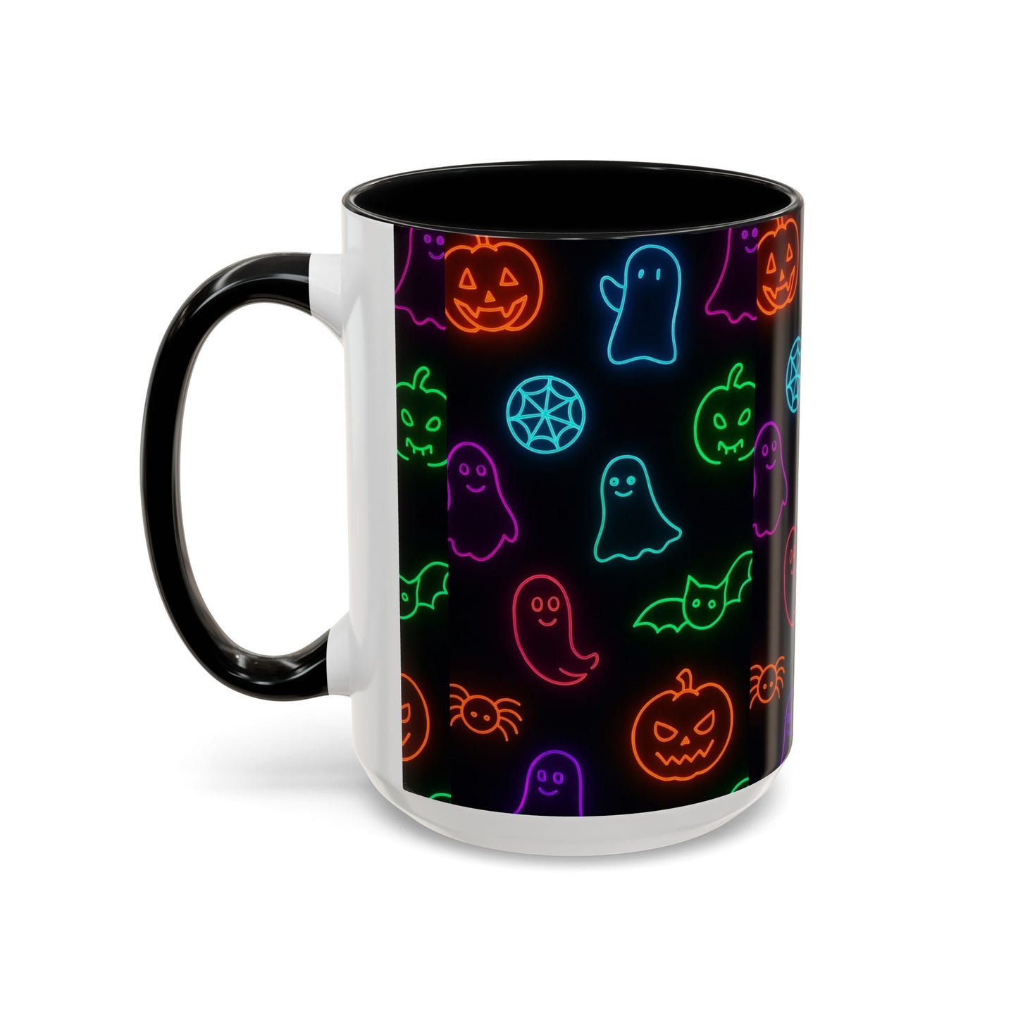 Neon Halloween Pattern | Cute Ghosts, Pumpkins & Bats Glow Design Accent Mug
