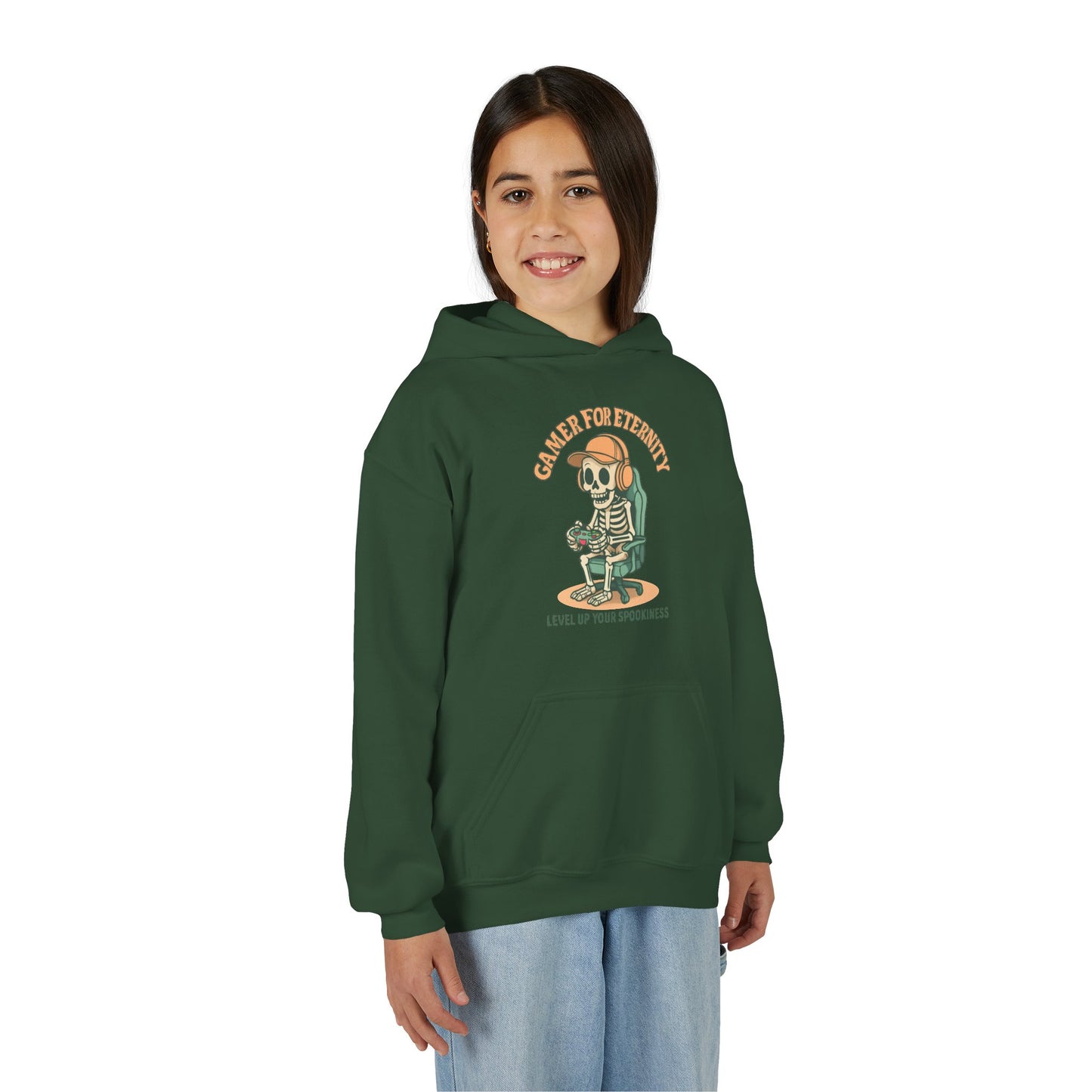 Cool Skeleton Gamer Youth Hoodie, Casual Streetwear, Perfect for Gamers, Halloween, Birthday, and Everyday Wear, Kids Hoodies