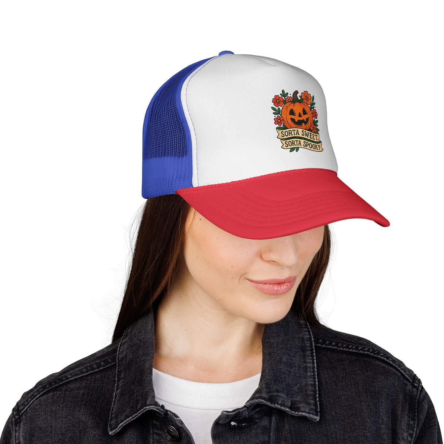 Cute Pumpkin Design – Sorta Sweet, Sorta Spooky Halloween Artwork Trucker Hat printed