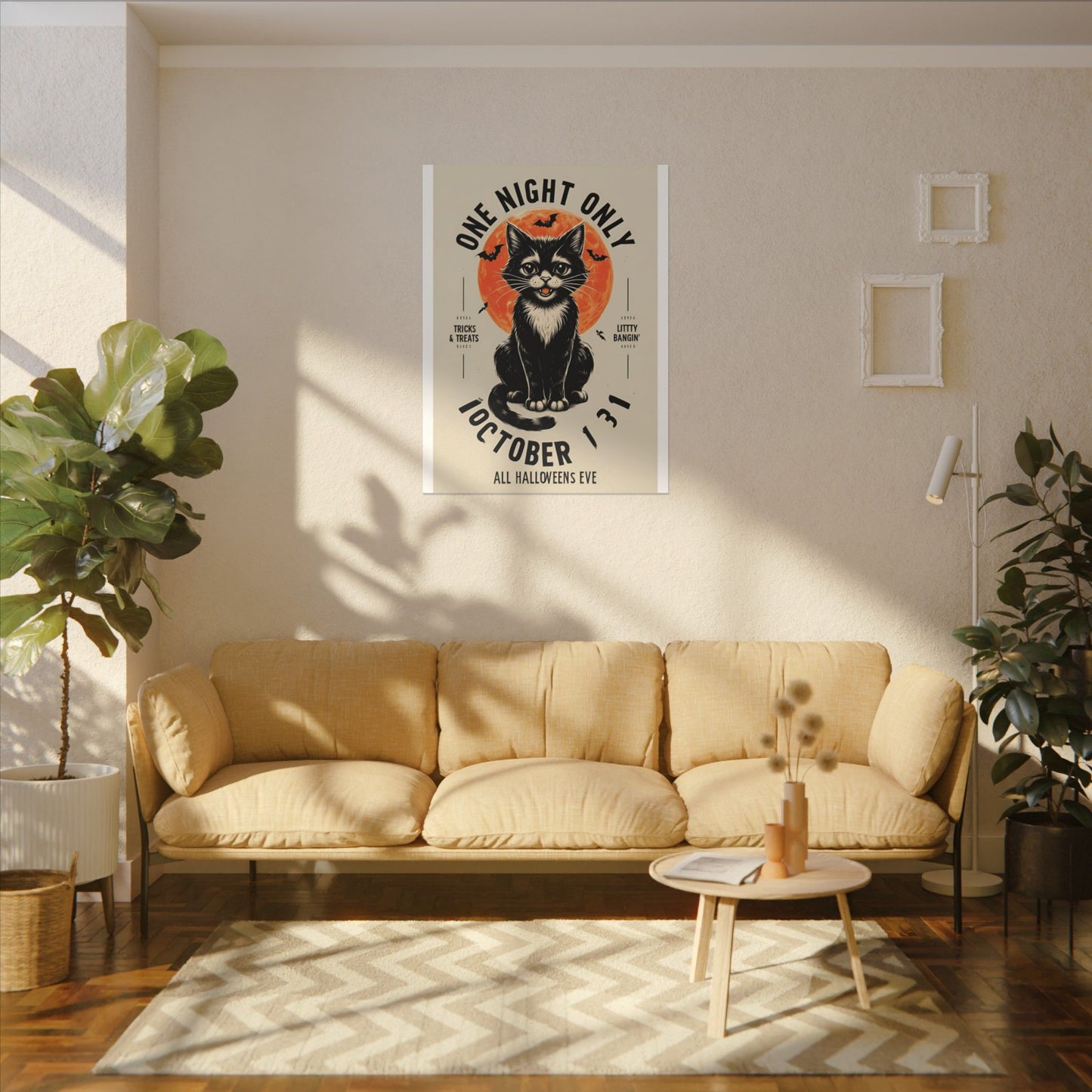 Halloween Black Cat Design | One Night Only October 31 Vintage Artwork Canvas Print