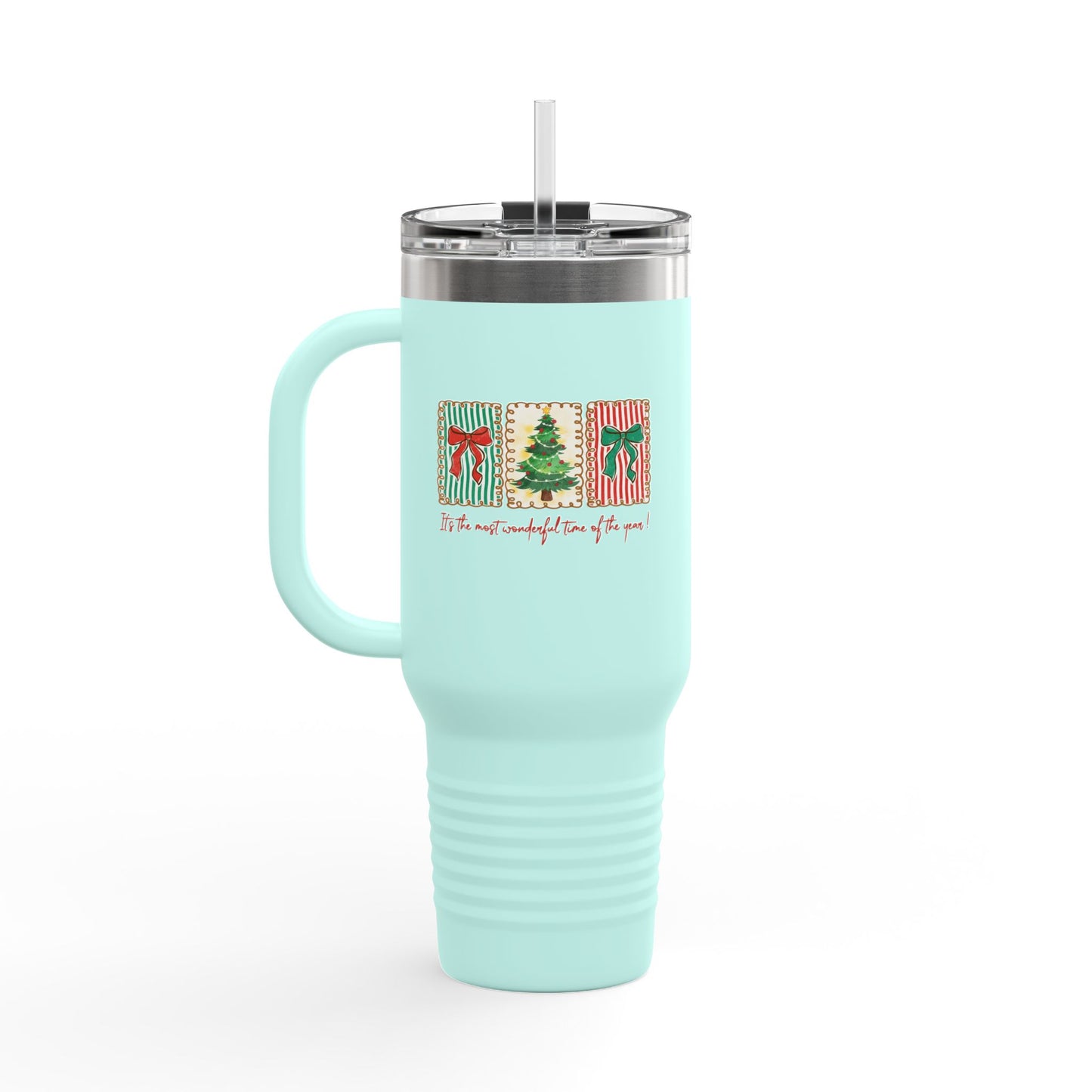 Festive Christmas Tree & Bow Design | It’s the Most Wonderful Time of the Year – Holiday Shirt, Mug, Tote & Home Decor Travel Mug