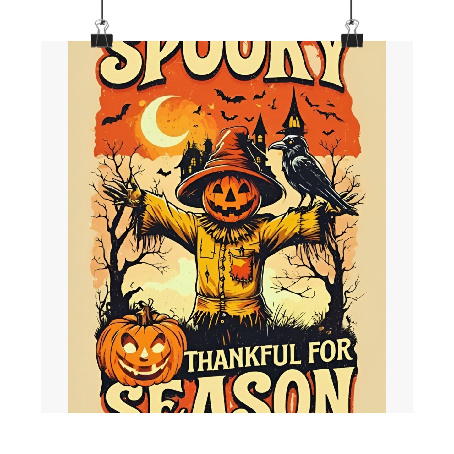 Spooky Thankful for the Season Halloween Scarecrow Vintage Design Poster