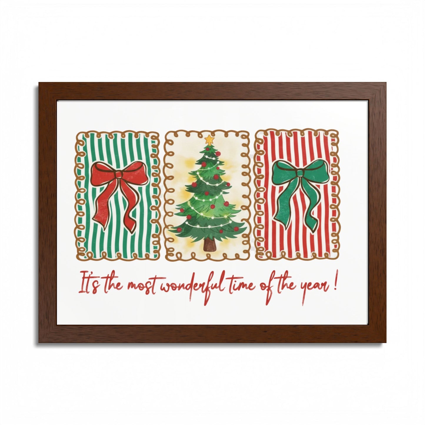 Festive Christmas Tree & Bow Design | It’s the Most Wonderful Time of the Year – Holiday Shirt, Mug, Tote & Home Decor Framed Print