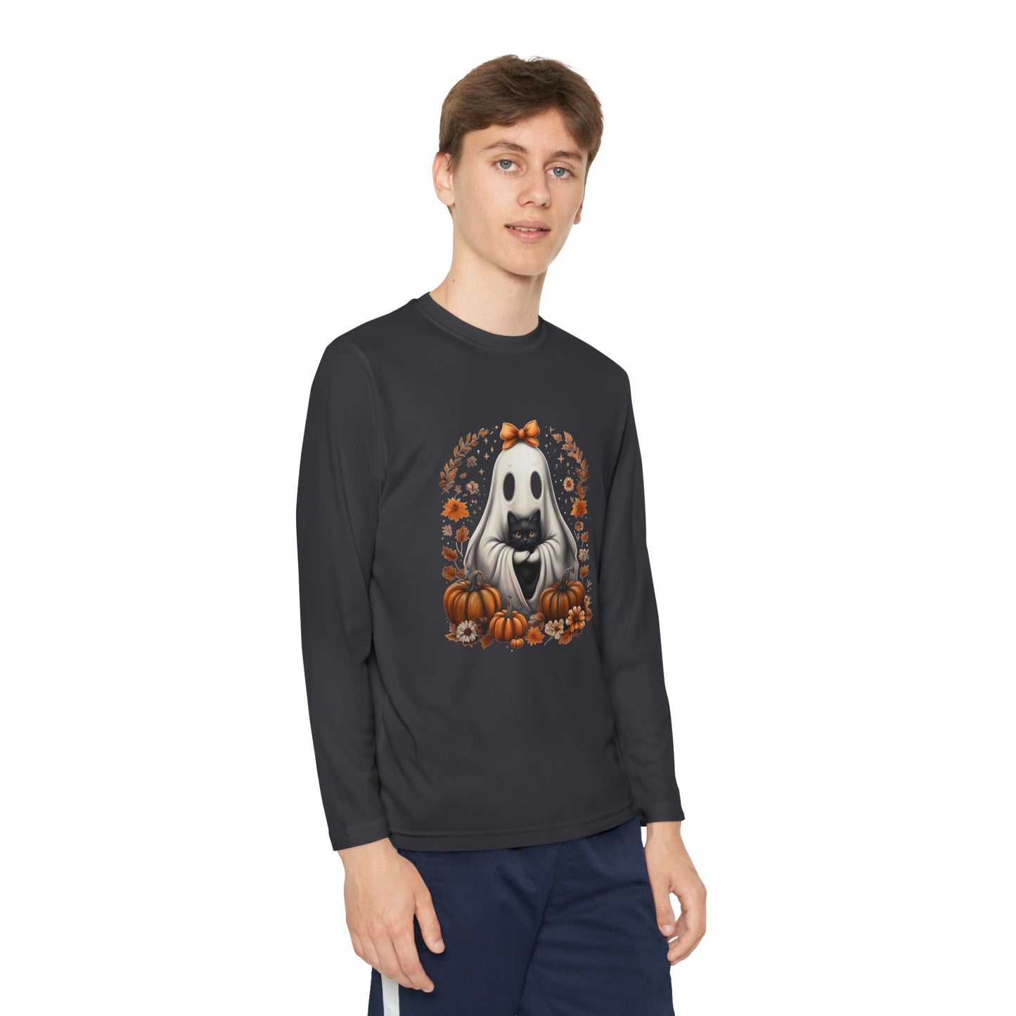 Cute Ghost and Black Cat Halloween T-Shirt | Cozy Fall Pumpkin Shirt | Spooky Season Aesthetic Apparel Gift for Halloween Lovers