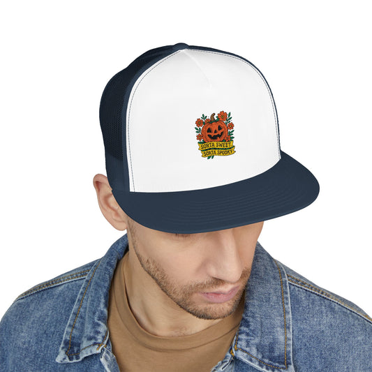 Cute Pumpkin Design – Sorta Sweet, Sorta Spooky Halloween Artwork 5 Panel Trucker