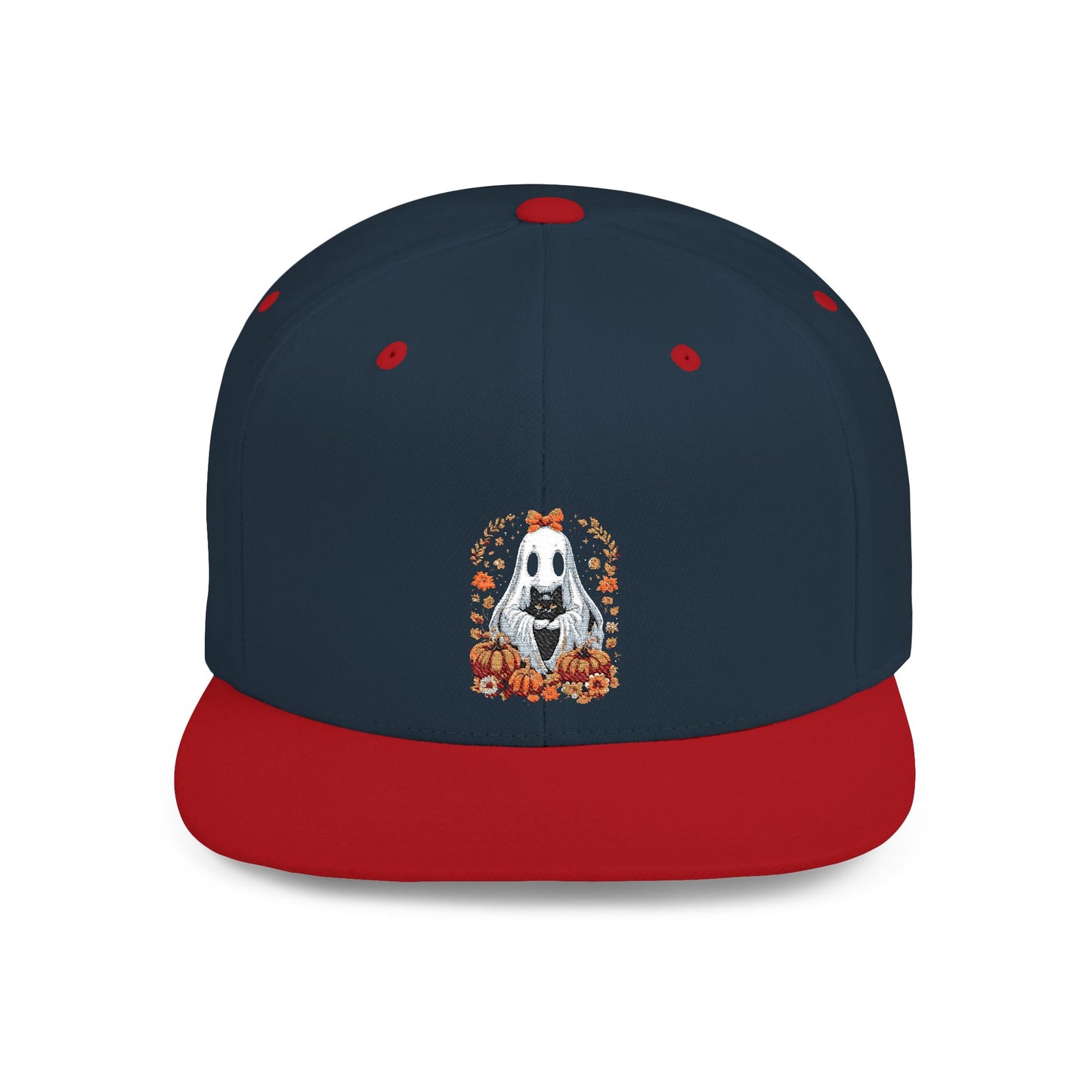 Cute Ghost and Black Cat Halloween T-Shirt | Cozy Fall Pumpkin Shirt | Spooky Season Aesthetic Apparel Gift for Halloween Lovers Snapback Cap