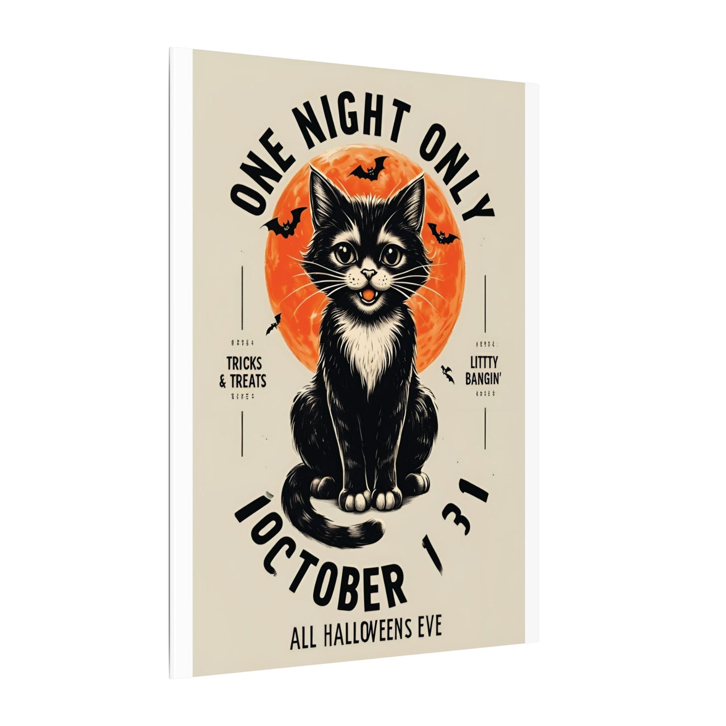 Halloween Black Cat Design | One Night Only October 31 Vintage Artwork Canvas Print