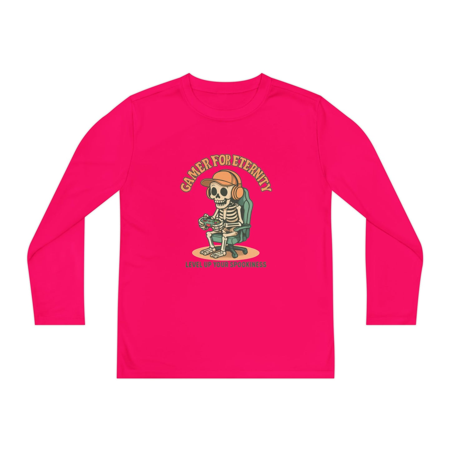 Youth Long Sleeve Gamer Tee | Spooky Skeleton Theme, Perfect for Halloween or Gaming Events, Kids Graphic Shirt, Unisex Casual Wear, Kids Long Sleeves