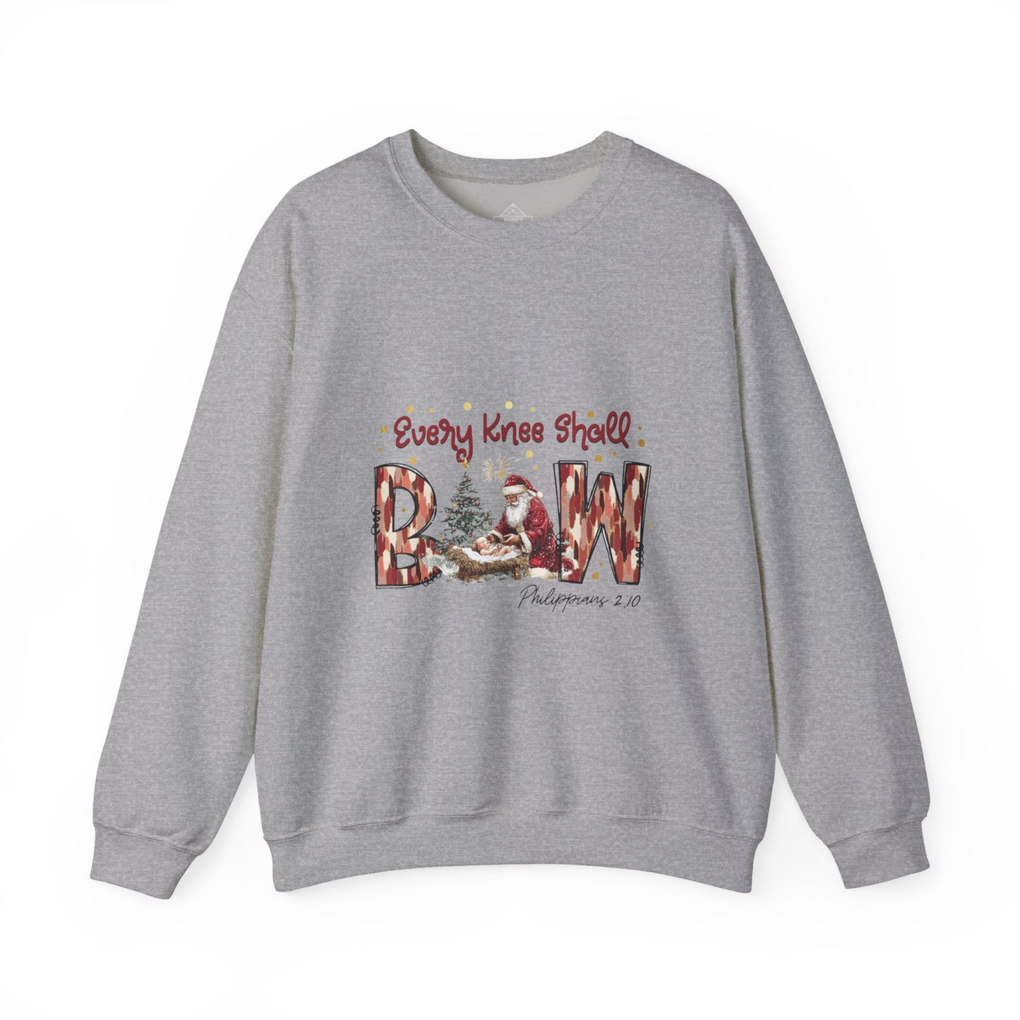 Every Knee Shall Bow Philippians 2:10 | Christian Christmas Design with Santa & Baby Jesus | Faith-Based Holiday Gift