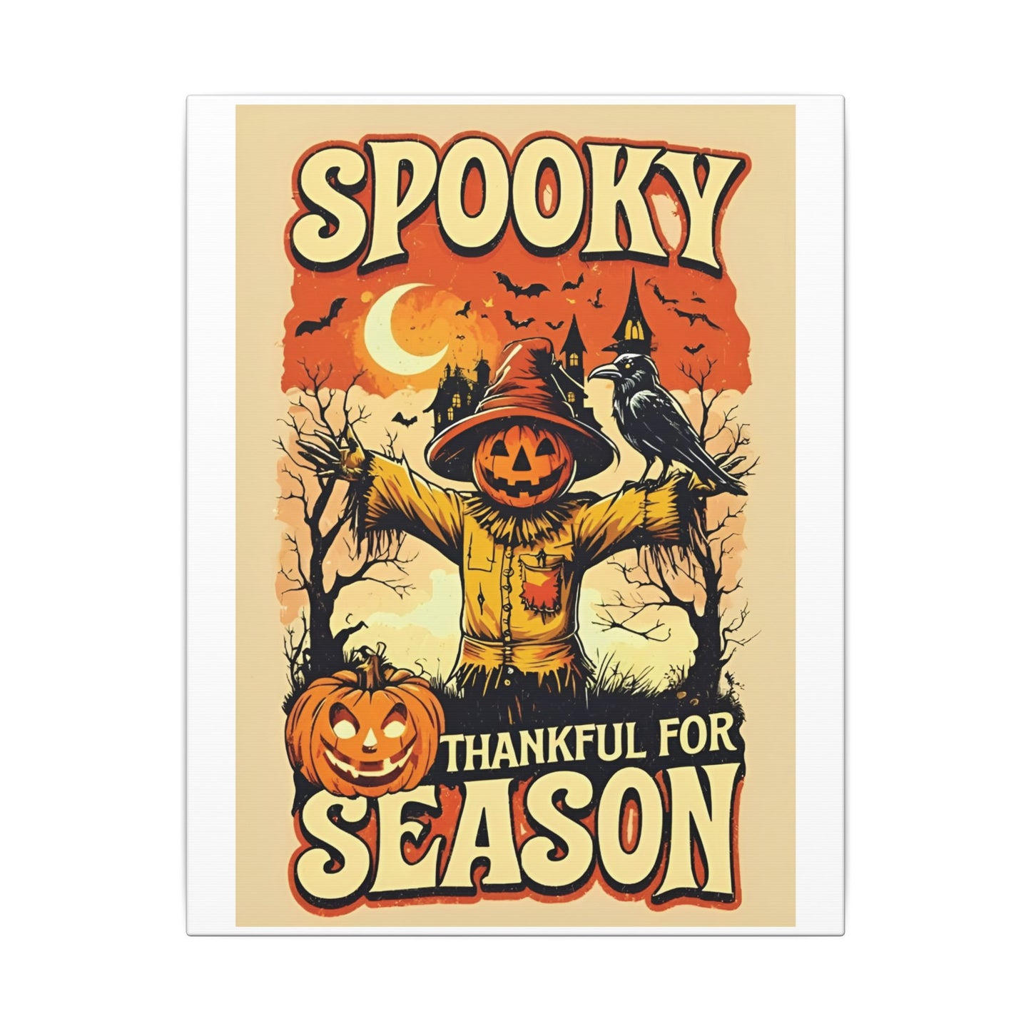 Spooky Thankful for the Season Halloween Scarecrow Vintage Design Canvas Print