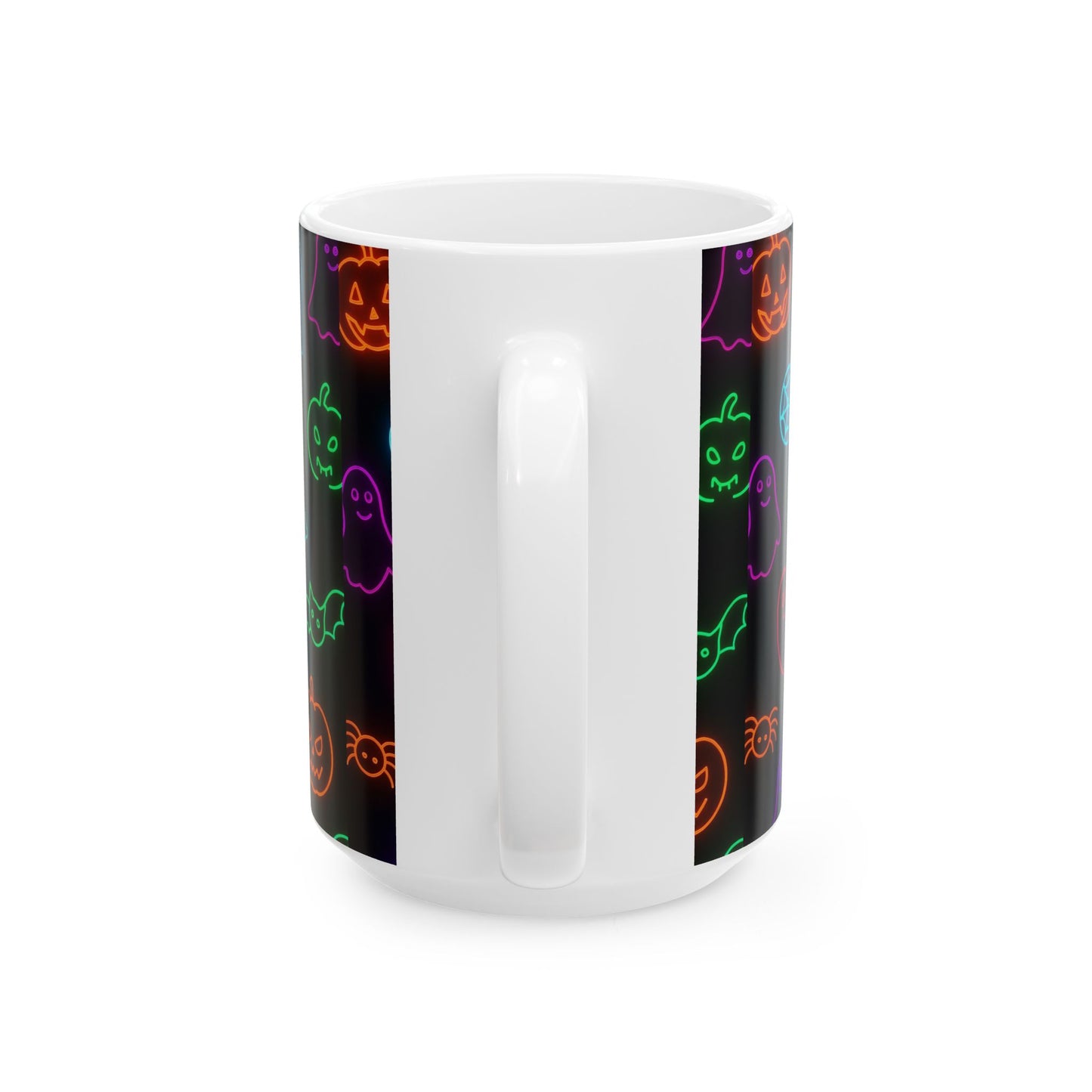 Neon Halloween Pattern | Cute Ghosts, Pumpkins & Bats Glow Design Ceramic Mug