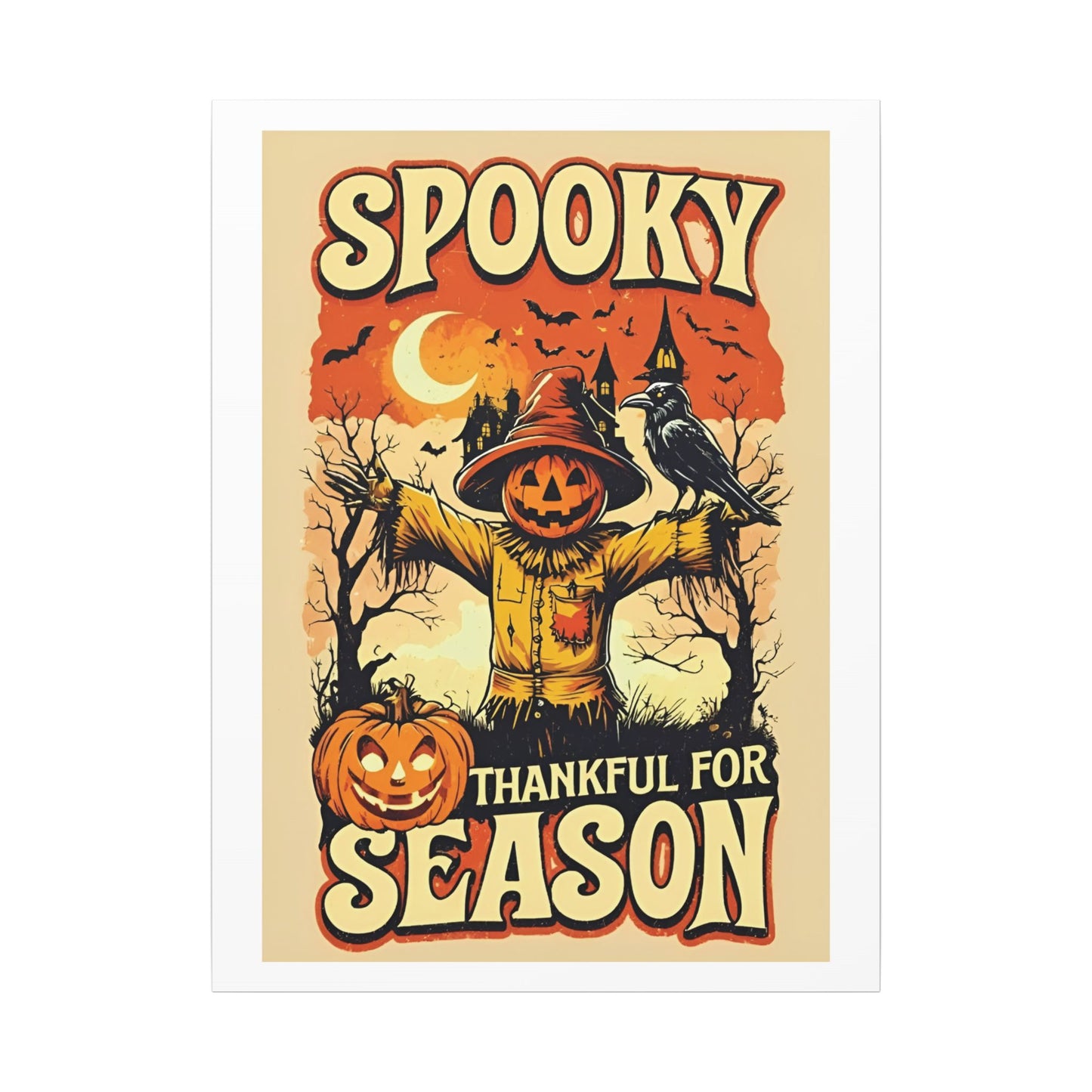 Spooky Thankful for the Season Halloween Scarecrow Vintage Design Canvas Print
