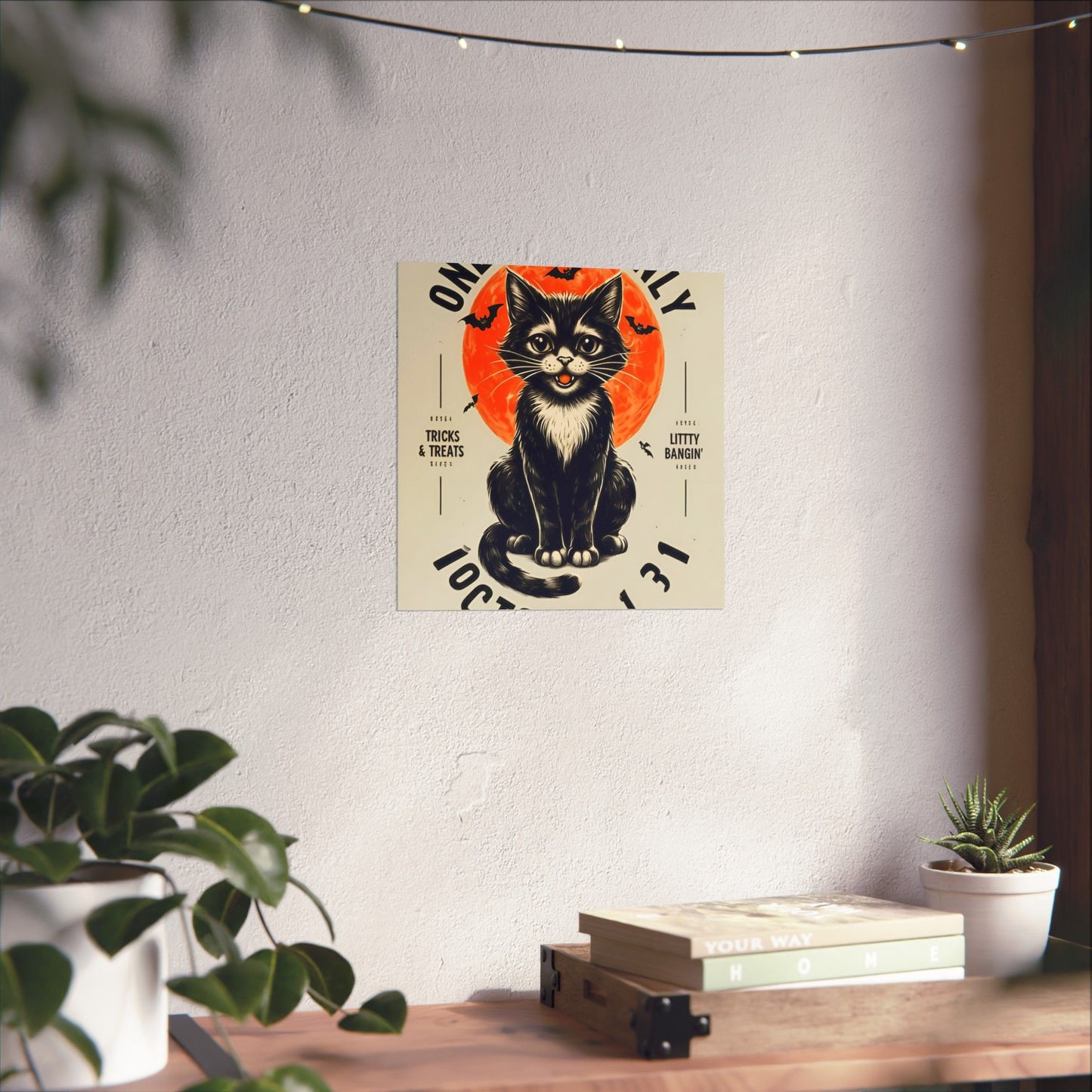 Halloween Black Cat Design | One Night Only October 31 Vintage Artwork Design Poster