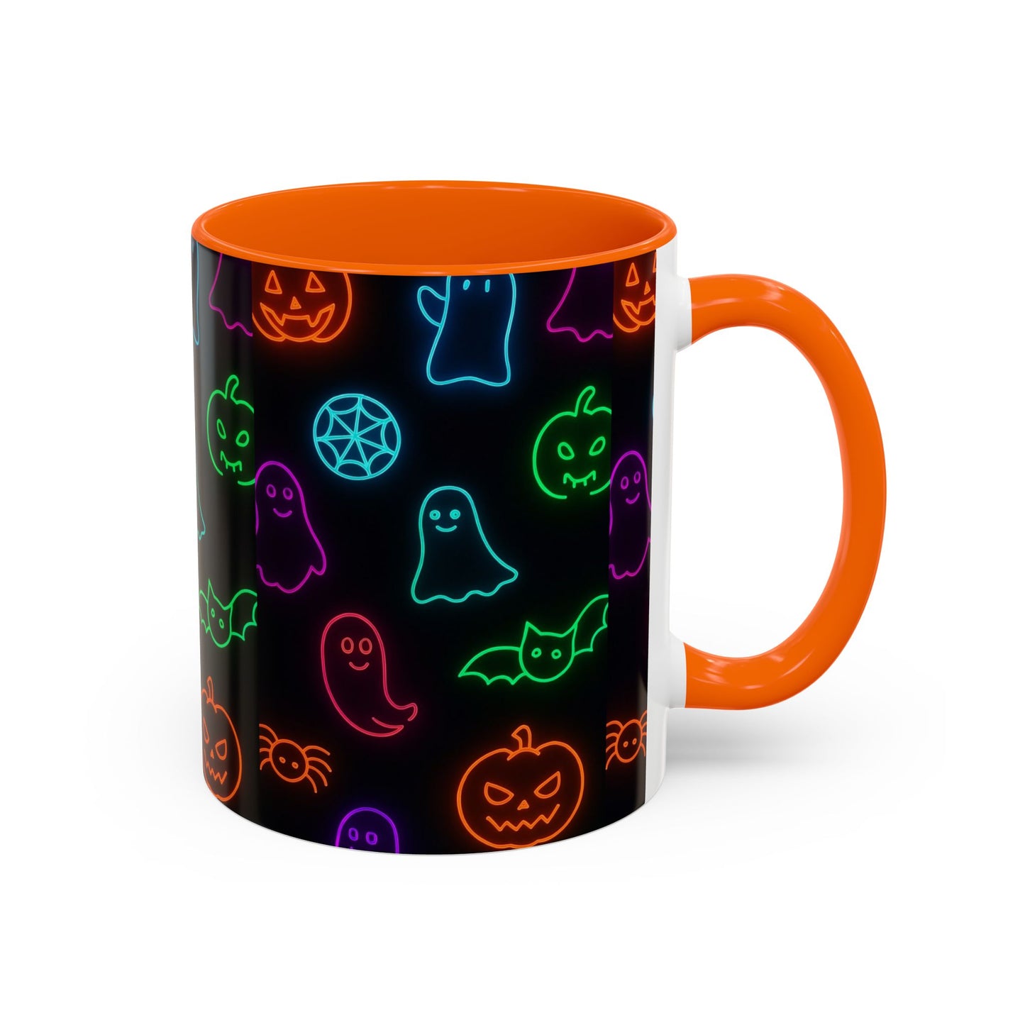 Neon Halloween Pattern | Cute Ghosts, Pumpkins & Bats Glow Design Accent Mug