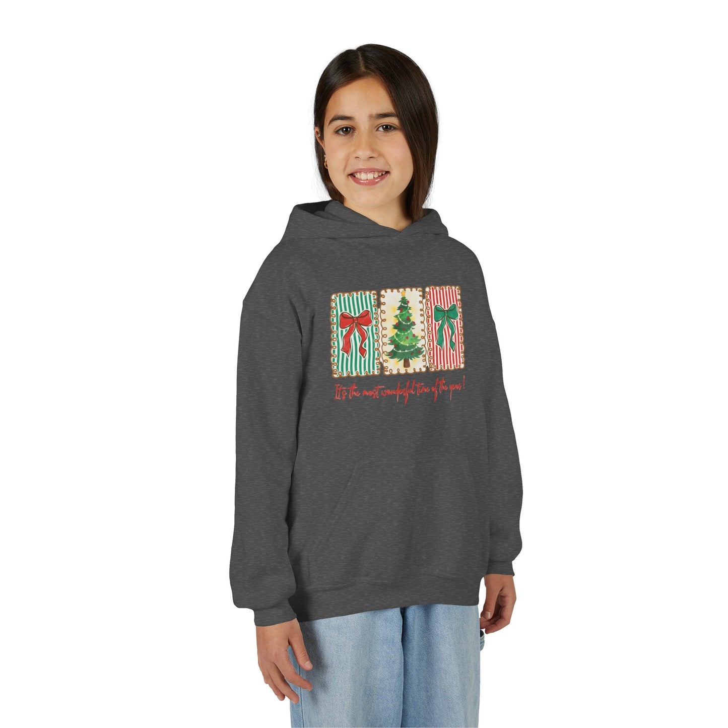 Festive Christmas Tree & Bow Design | It’s the Most Wonderful Time of the Year – Holiday Shirt, Mug, Tote & Home Decor Kids Hoodie