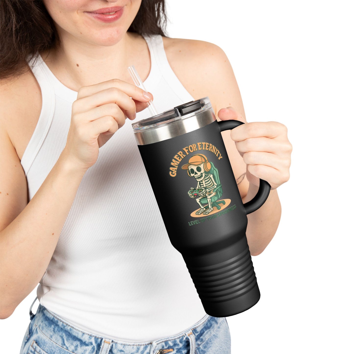 Insulated Travel Mug, Halloween Skeleton Design, 40oz, Perfect for On-the-Go, Party Beverage Container, Spooky Vibes, Travel Mug