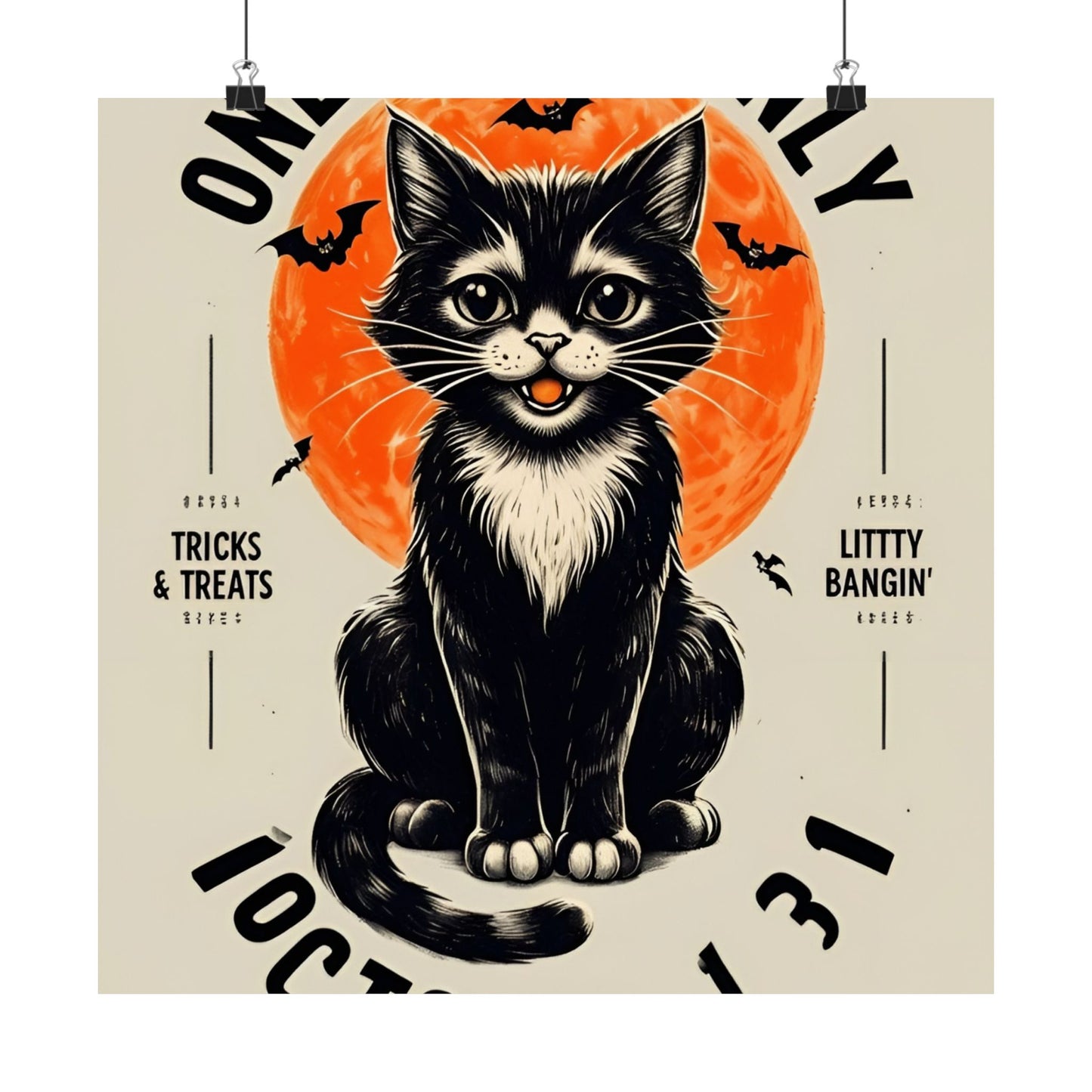 Halloween Black Cat Design | One Night Only October 31 Vintage Artwork Design Poster