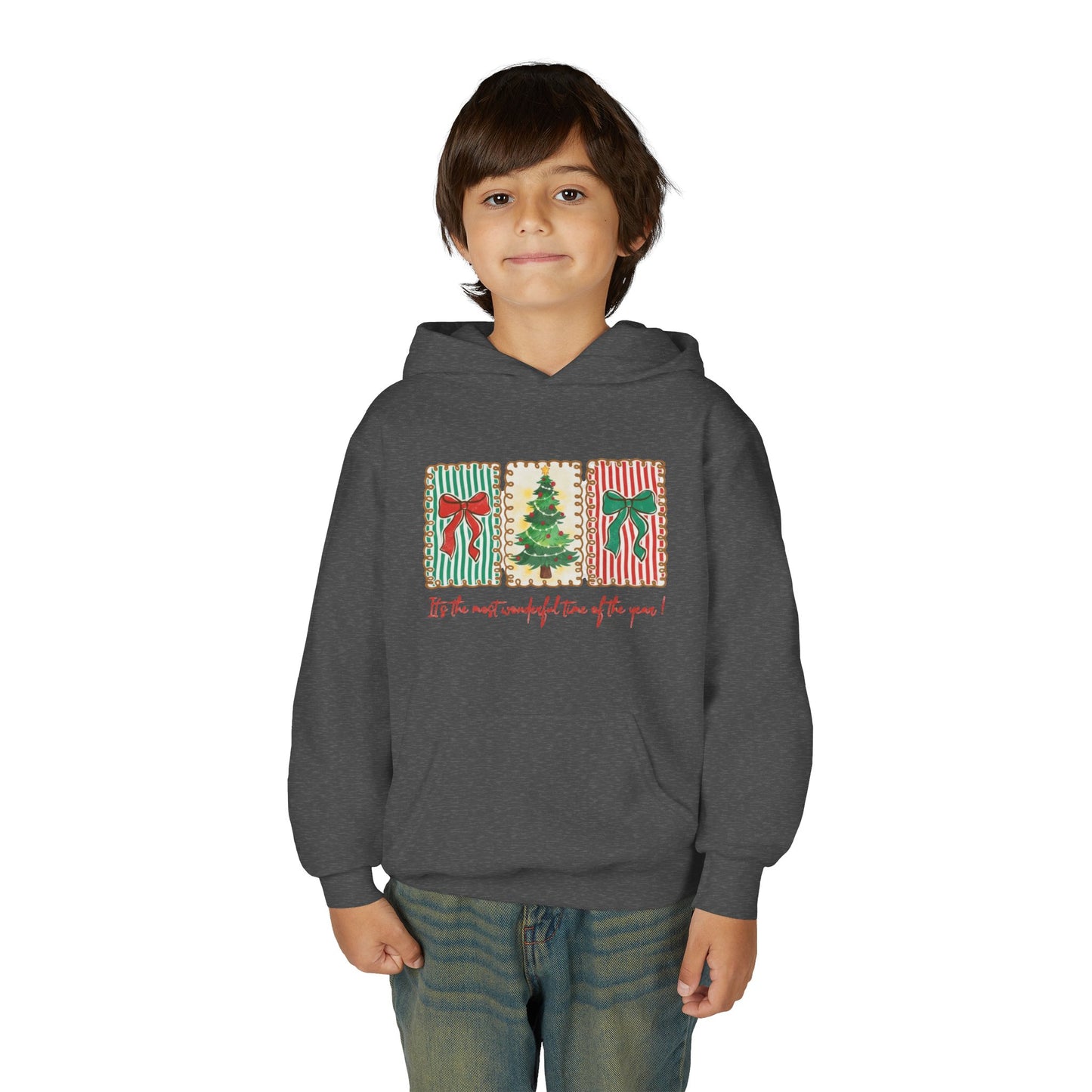 Festive Christmas Tree & Bow Design | It’s the Most Wonderful Time of the Year – Holiday Shirt, Mug, Tote & Home Decor Kids Hoodie