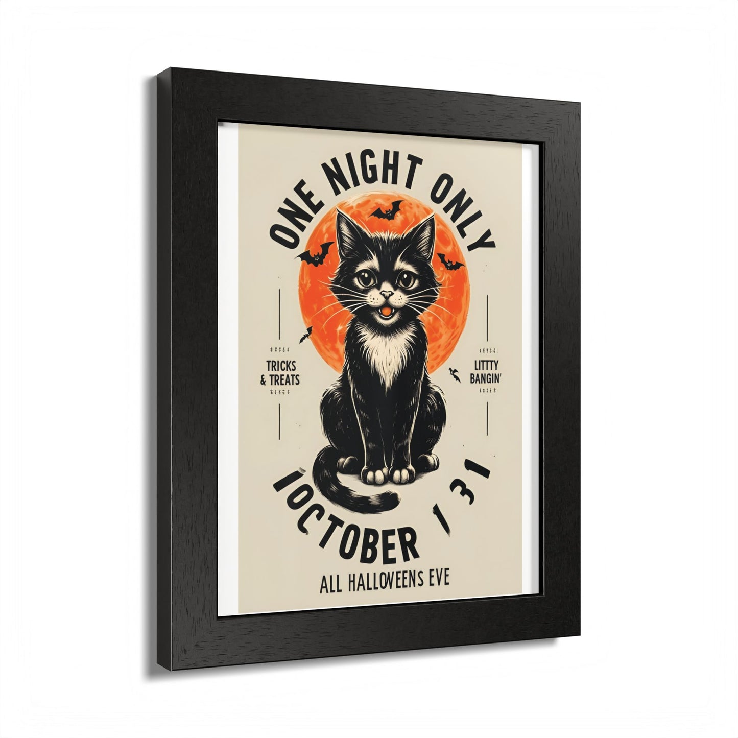Halloween Black Cat Design | One Night Only October 31 Vintage Artwork Framed Print
