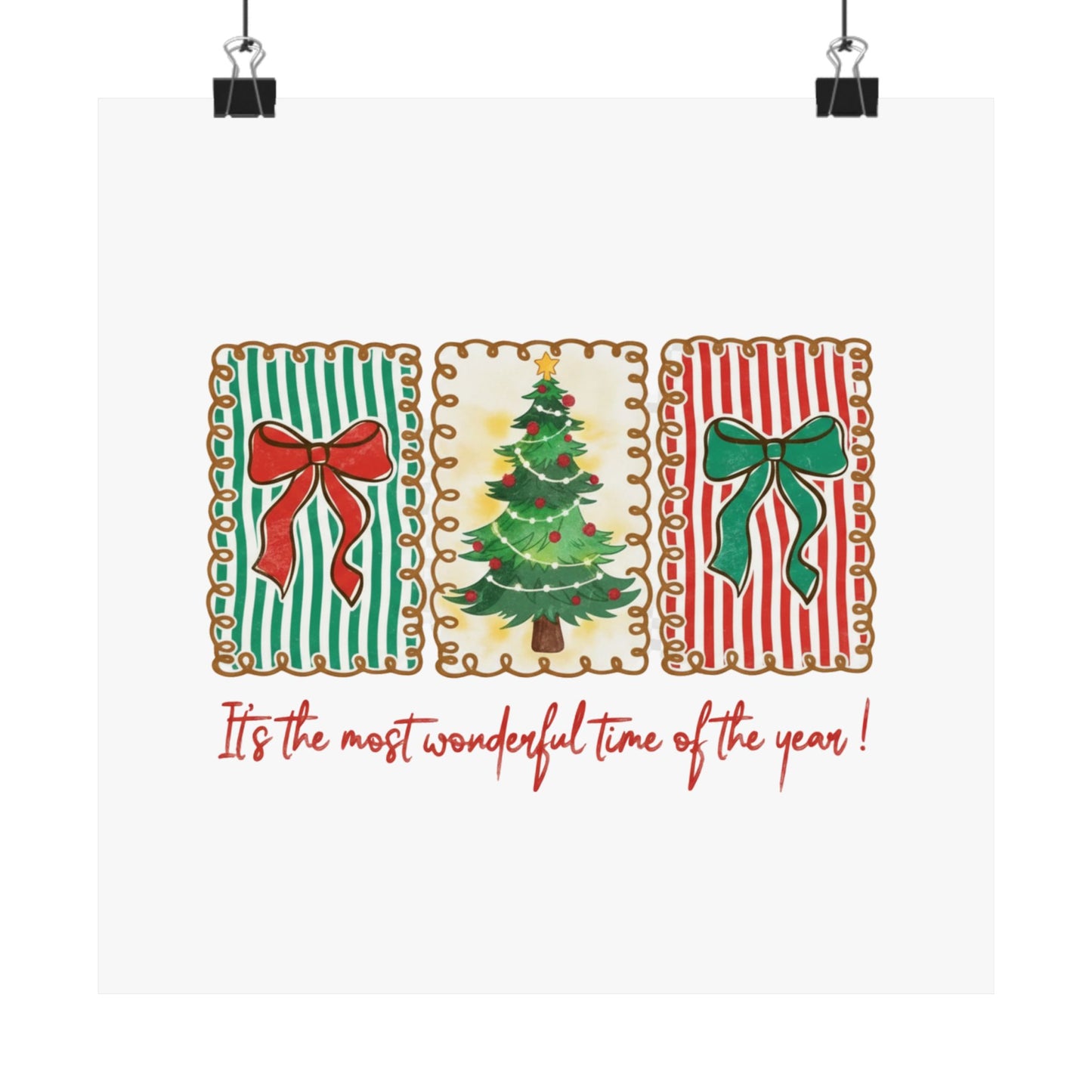 Festive Christmas Tree & Bow Design | It’s the Most Wonderful Time of the Year – Holiday Shirt, Mug, Tote & Home Decor Poster