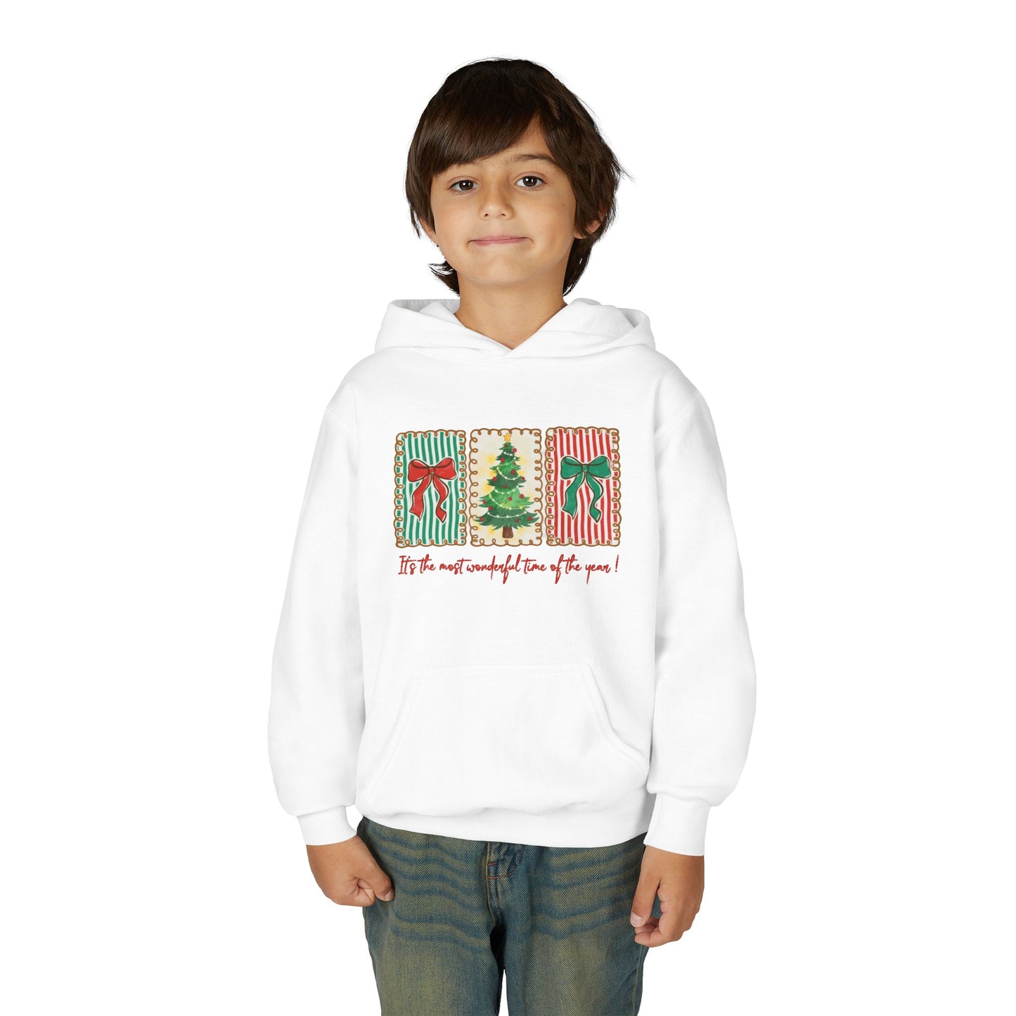 Festive Christmas Tree & Bow Design | It’s the Most Wonderful Time of the Year – Holiday Shirt, Mug, Tote & Home Decor Kids Hoodie