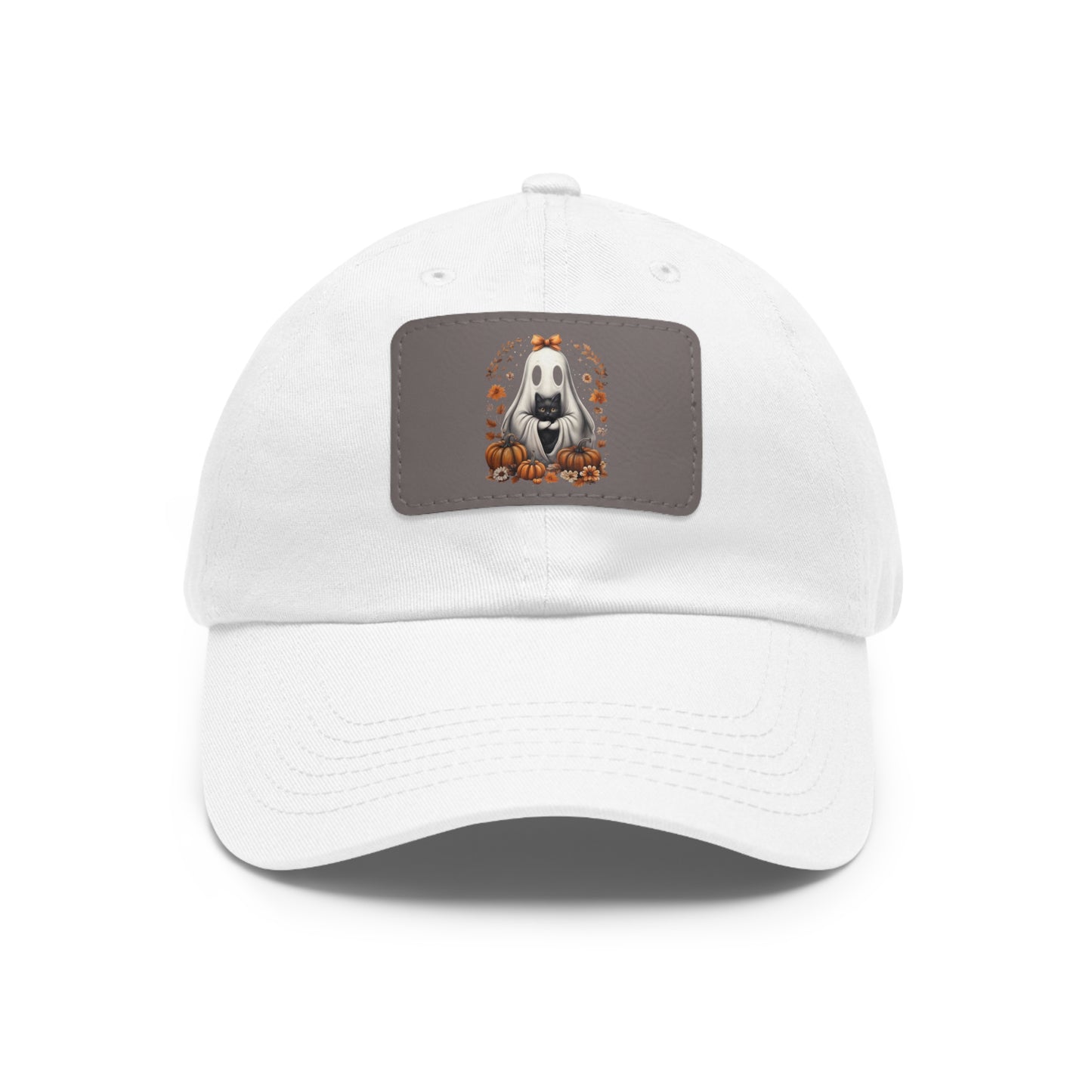 Cute Ghost and Black Cat Halloween T-Shirt | Cozy Fall Pumpkin Shirt | Spooky Season Aesthetic Apparel Gift for Halloween Lovers Dad Hat