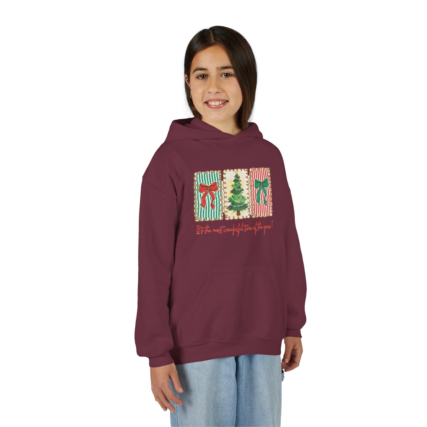 Festive Christmas Tree & Bow Design | It’s the Most Wonderful Time of the Year – Holiday Shirt, Mug, Tote & Home Decor Kids Hoodie