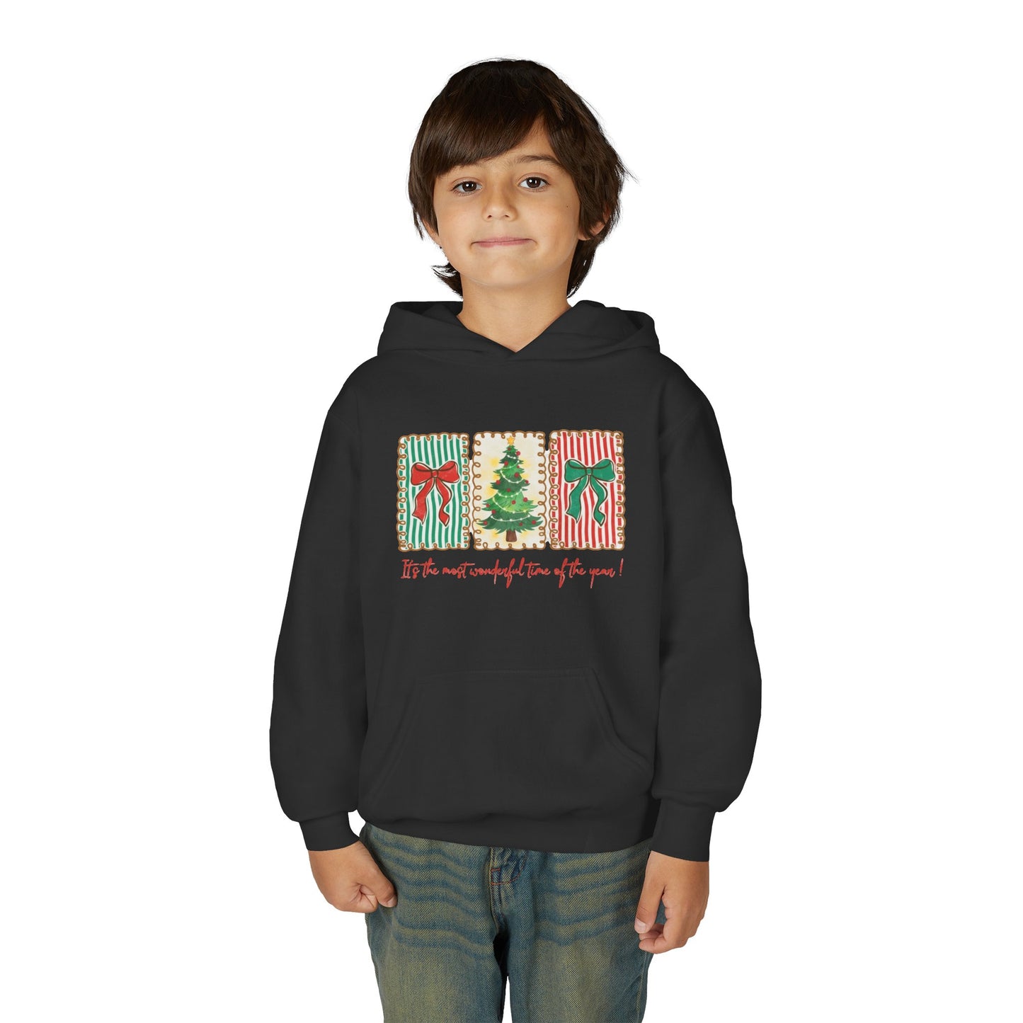Festive Christmas Tree & Bow Design | It’s the Most Wonderful Time of the Year – Holiday Shirt, Mug, Tote & Home Decor Kids Hoodie