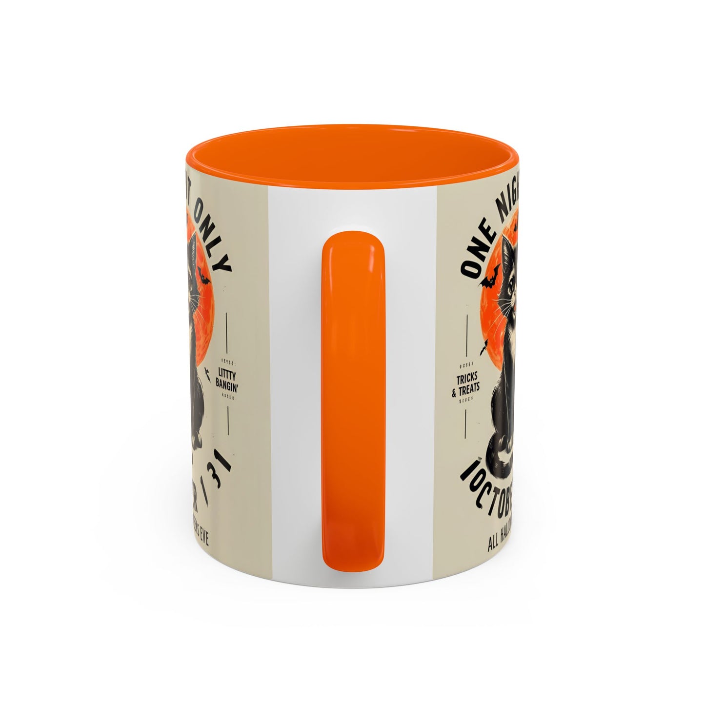 Halloween Black Cat Design | One Night Only October 31 Vintage Artwork Accent Mug