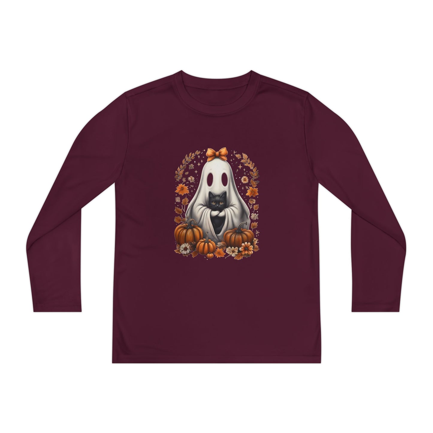Cute Ghost and Black Cat Halloween T-Shirt | Cozy Fall Pumpkin Shirt | Spooky Season Aesthetic Apparel Gift for Halloween Lovers
