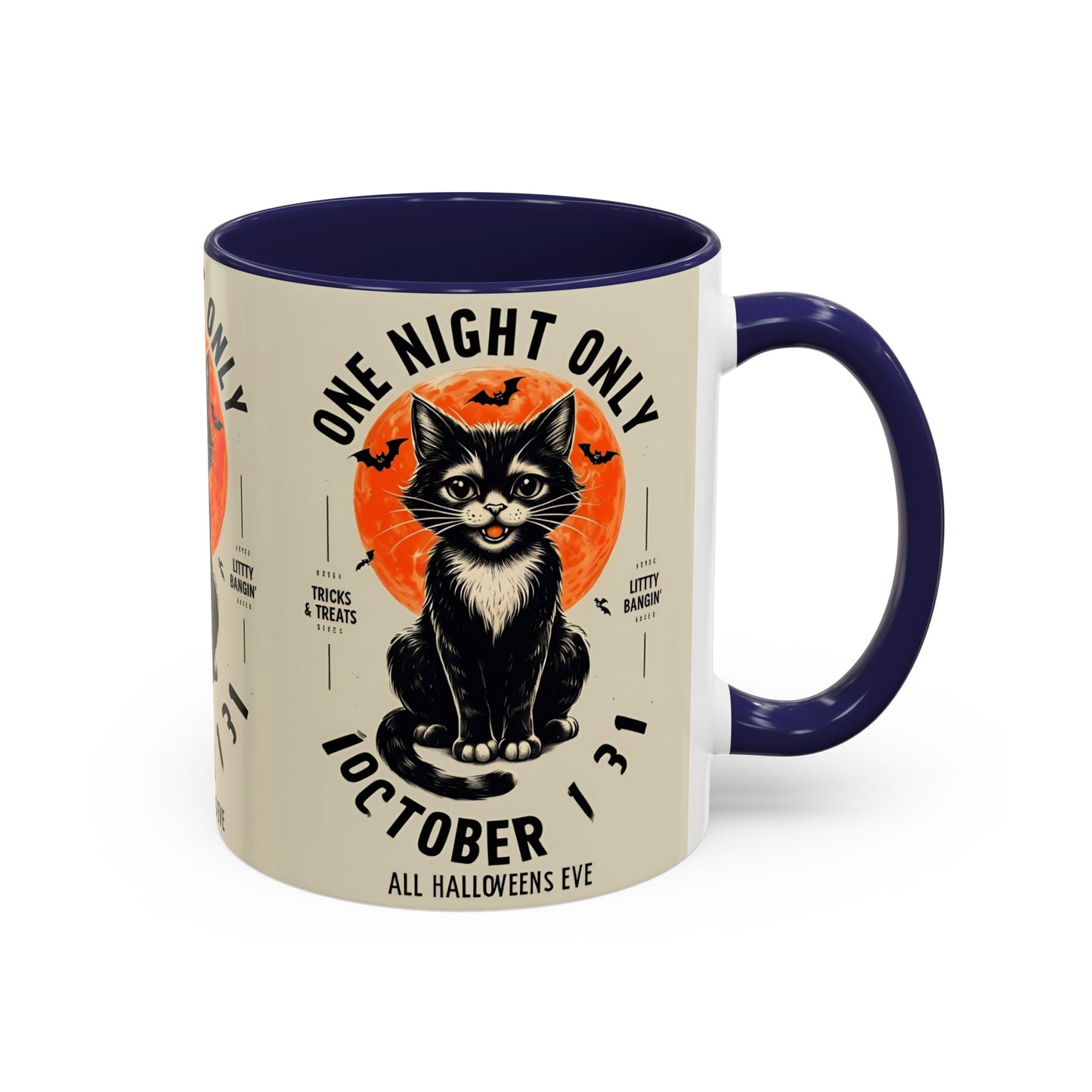 Halloween Black Cat Design | One Night Only October 31 Vintage Artwork Accent Mug