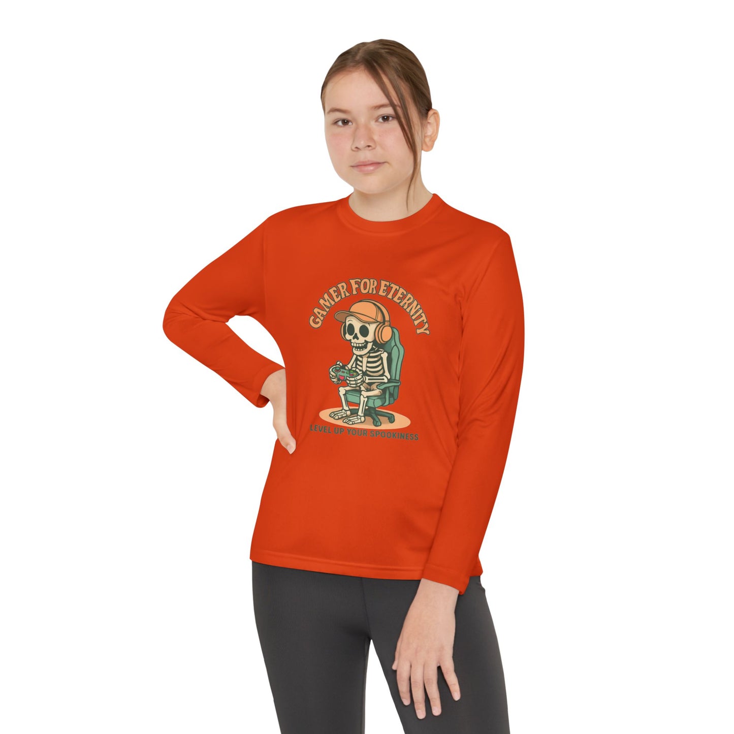 Youth Long Sleeve Gamer Tee | Spooky Skeleton Theme, Perfect for Halloween or Gaming Events, Kids Graphic Shirt, Unisex Casual Wear, Kids Long Sleeves