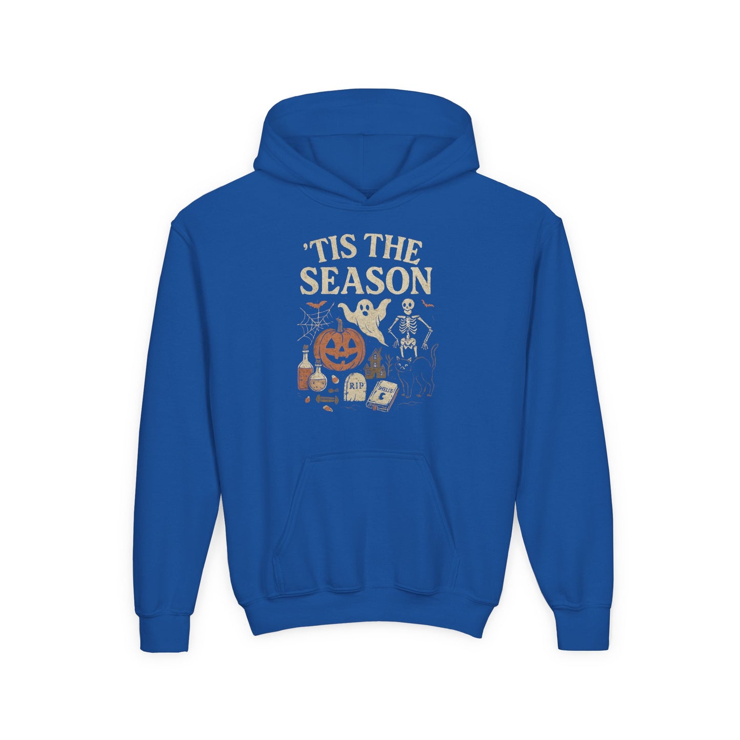 ‘Tis the Season Halloween  | Vintage Spooky Season Shirt with Ghost, Skeleton & Pumpkin | Retro Halloween Graphic Tee for Fall Kids Hoodie