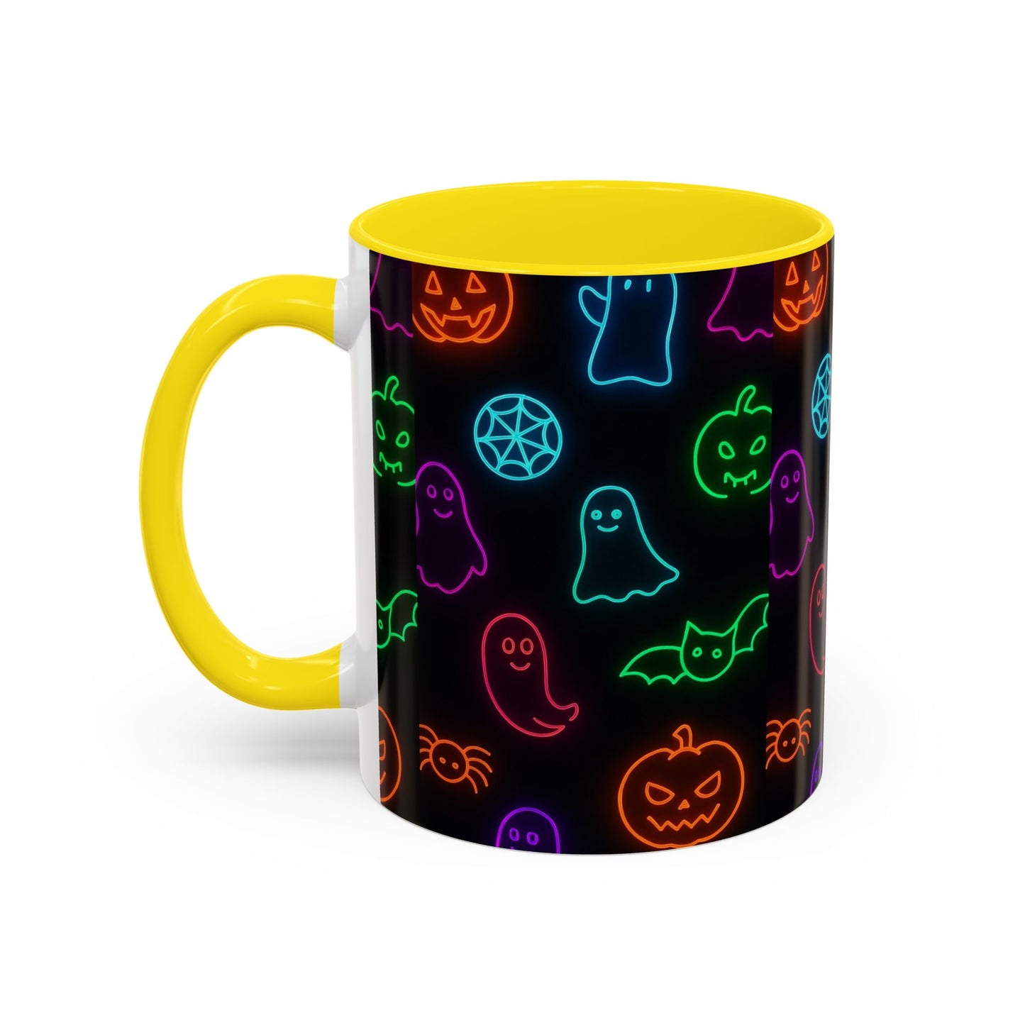 Neon Halloween Pattern | Cute Ghosts, Pumpkins & Bats Glow Design Accent Mug
