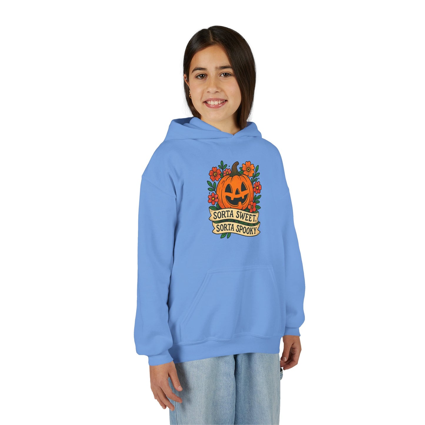 Cute Pumpkin Design – Sorta Sweet, Sorta Spooky Halloween Artwork Kids Hoodies