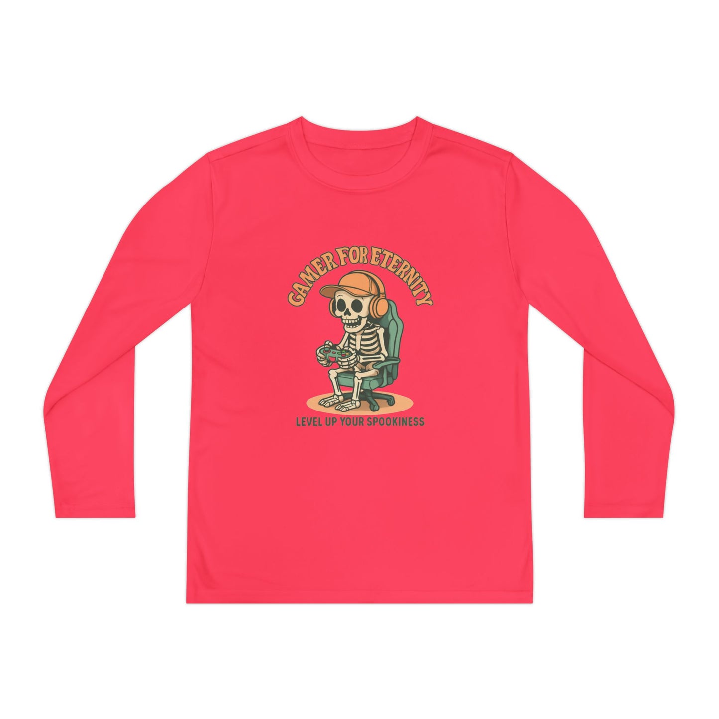 Youth Long Sleeve Gamer Tee | Spooky Skeleton Theme, Perfect for Halloween or Gaming Events, Kids Graphic Shirt, Unisex Casual Wear, Kids Long Sleeves