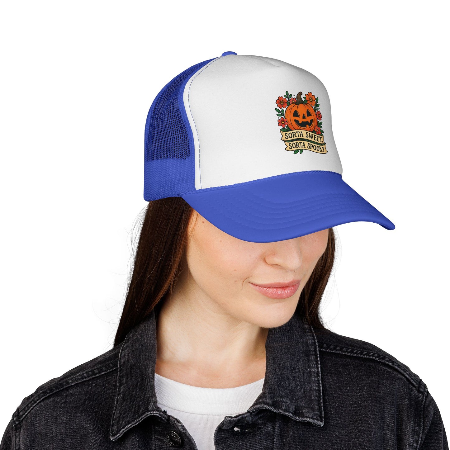 Cute Pumpkin Design – Sorta Sweet, Sorta Spooky Halloween Artwork Trucker Hat printed