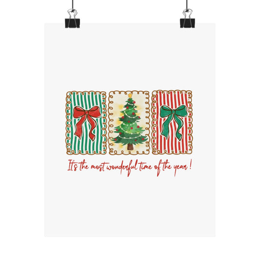 Festive Christmas Tree & Bow Design | It’s the Most Wonderful Time of the Year – Holiday Shirt, Mug, Tote & Home Decor Poster