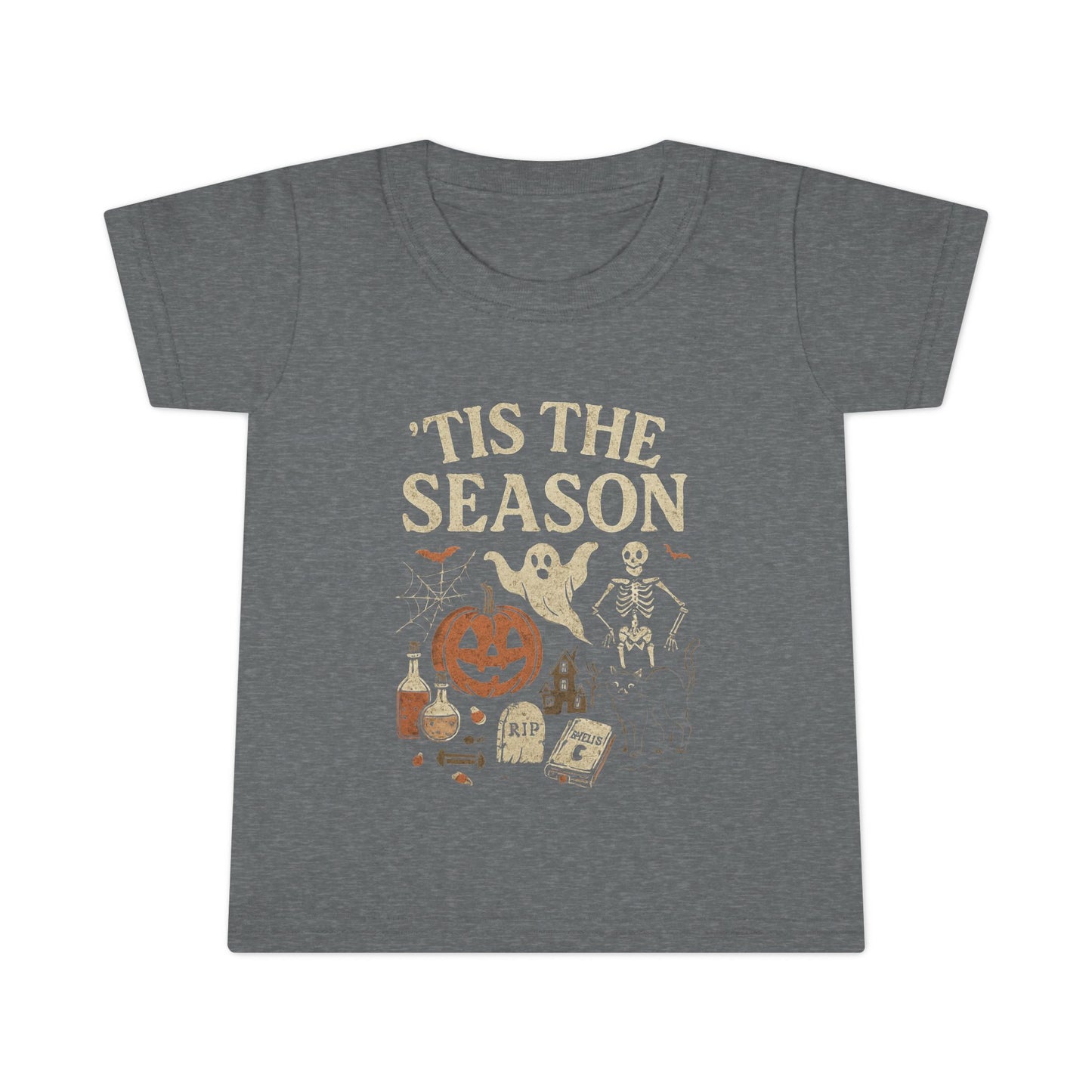 ‘Tis the Season Halloween T‑Shirt | Vintage Spooky Season Shirt with Ghost, Skeleton & Pumpkin | Retro Halloween Graphic Tee for Fall Toddler T-Shirt