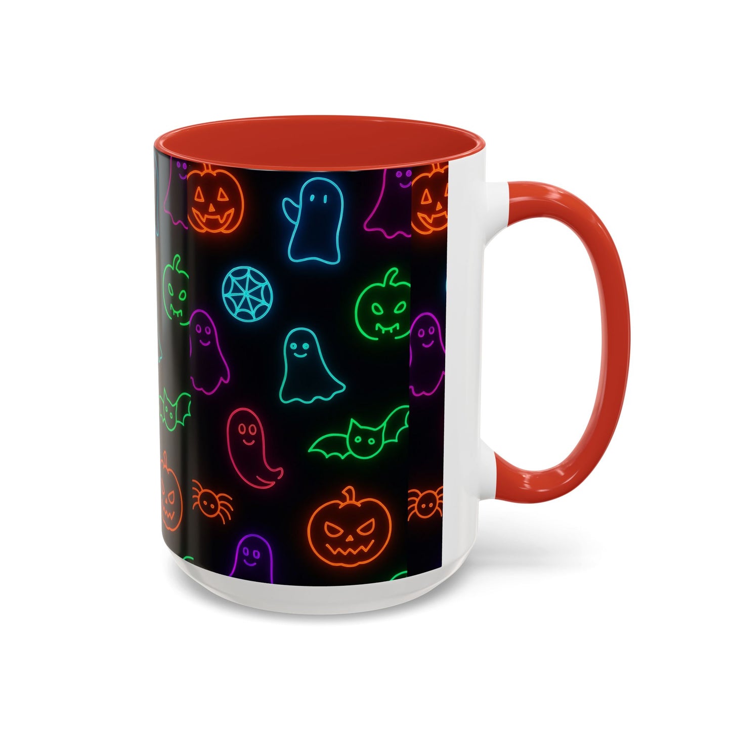 Neon Halloween Pattern | Cute Ghosts, Pumpkins & Bats Glow Design Accent Mug