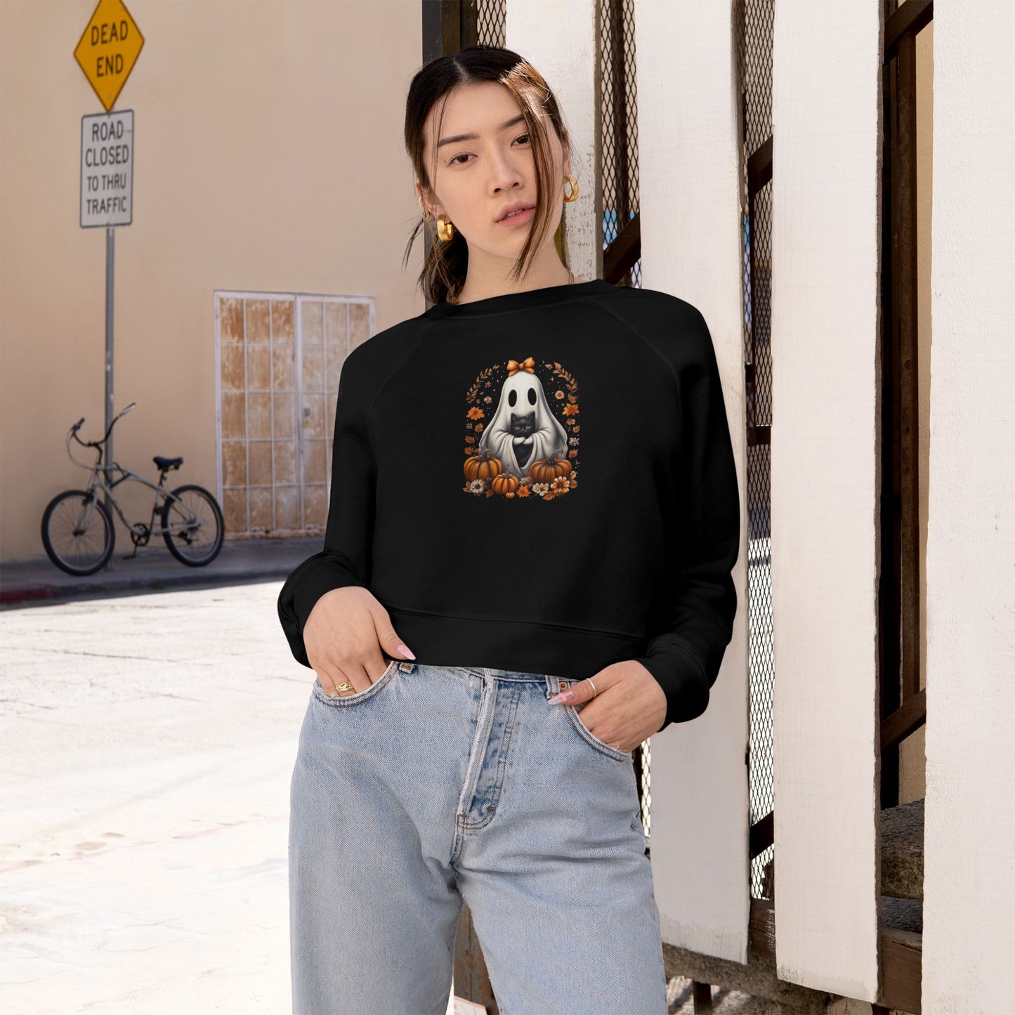 Cute Ghost and Black Cat Halloween T-Shirt | Cozy Fall Pumpkin Shirt | Spooky Season Aesthetic Apparel Gift for Halloween Lovers
