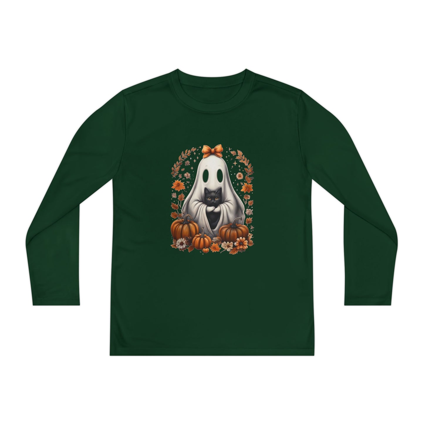 Cute Ghost and Black Cat Halloween T-Shirt | Cozy Fall Pumpkin Shirt | Spooky Season Aesthetic Apparel Gift for Halloween Lovers