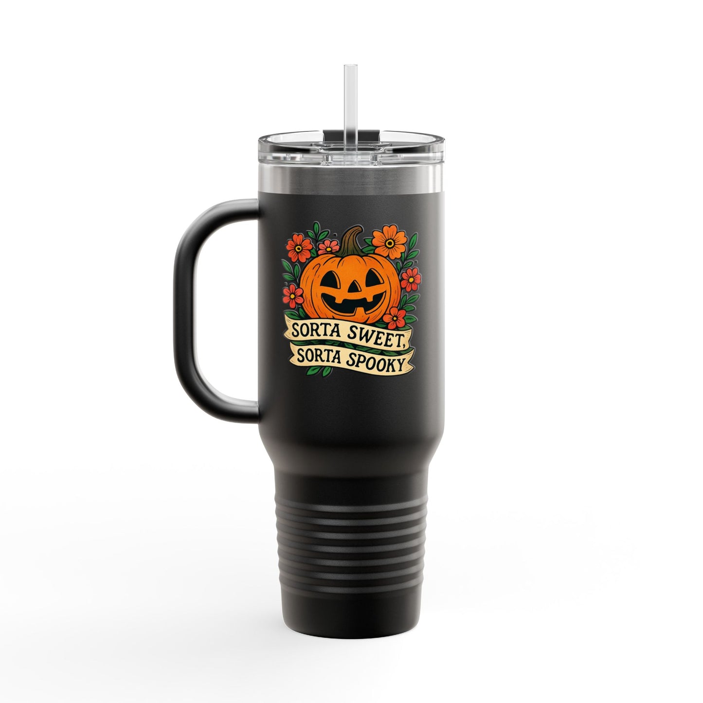 Spooky Floral Insulated Travel Mug - 40oz, Halloween Coffee Cup, Fall Drink Mug, Cute Travel Tumbler, Gift for Witchy Friends, Travel Mug